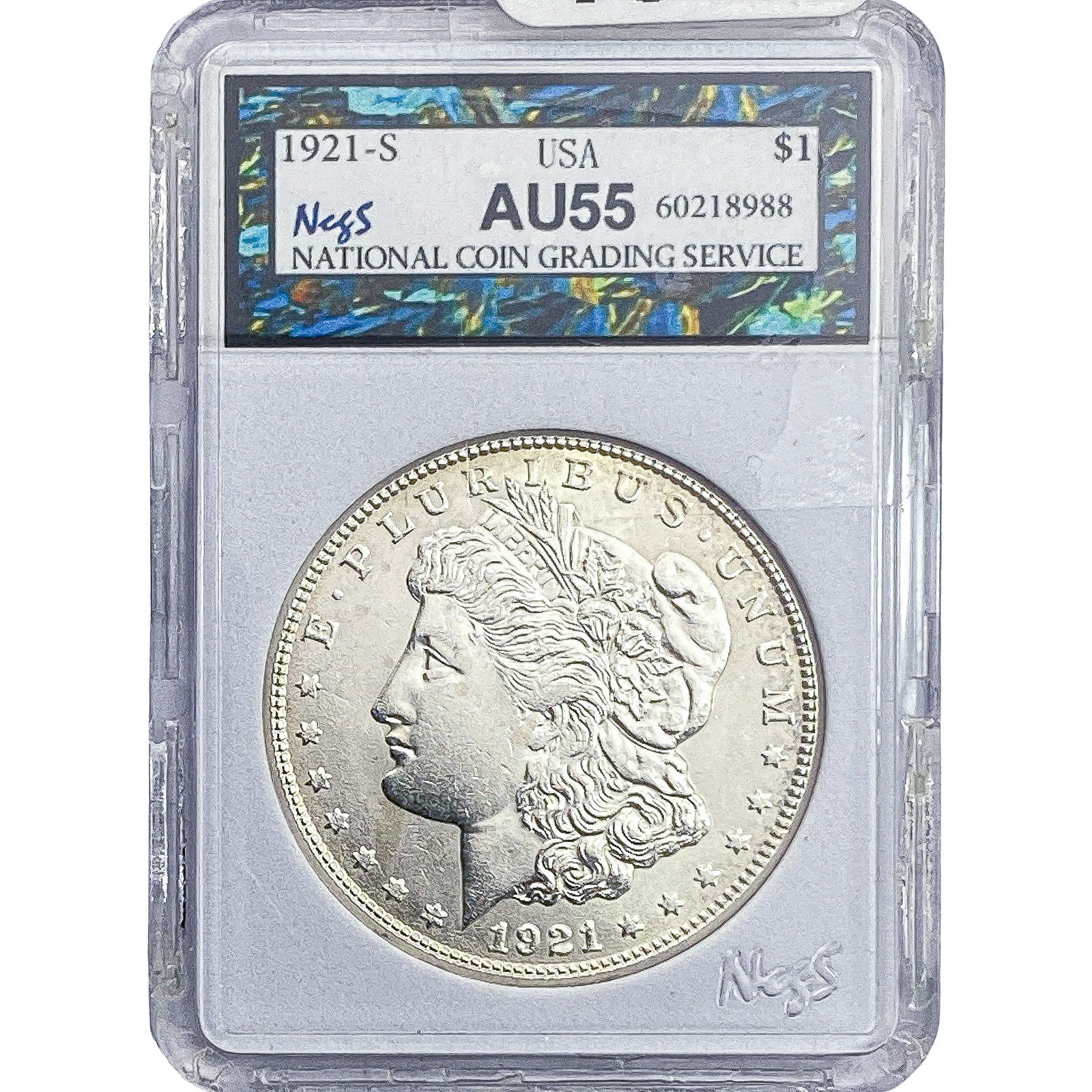 1921-S Morgan Silver Dollar NCGS AU55 (1 of 2)