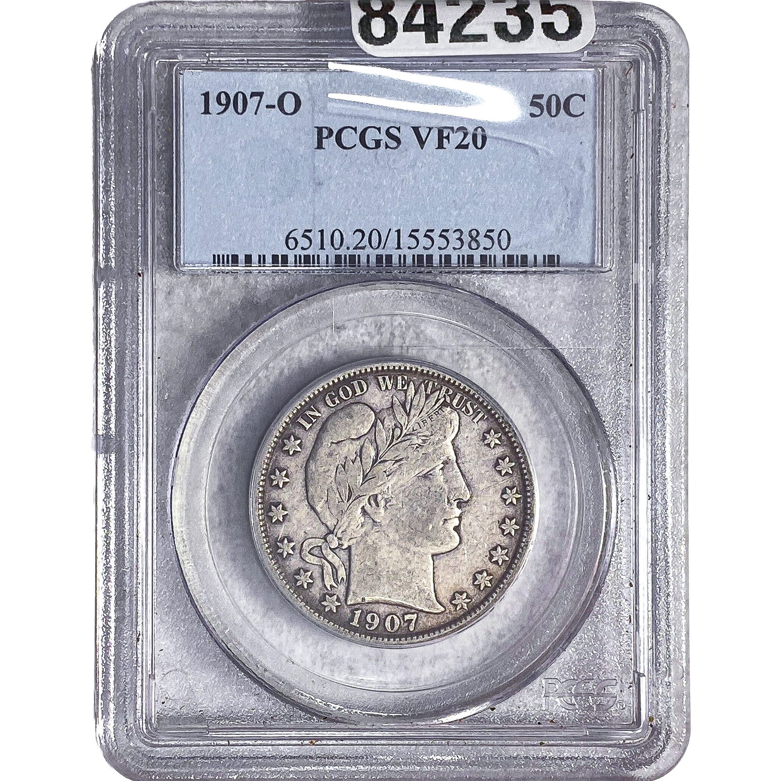1907-O Barber Half Dollar PCGS VF20: 1907-O Barber Half Dollar PCGS VF20