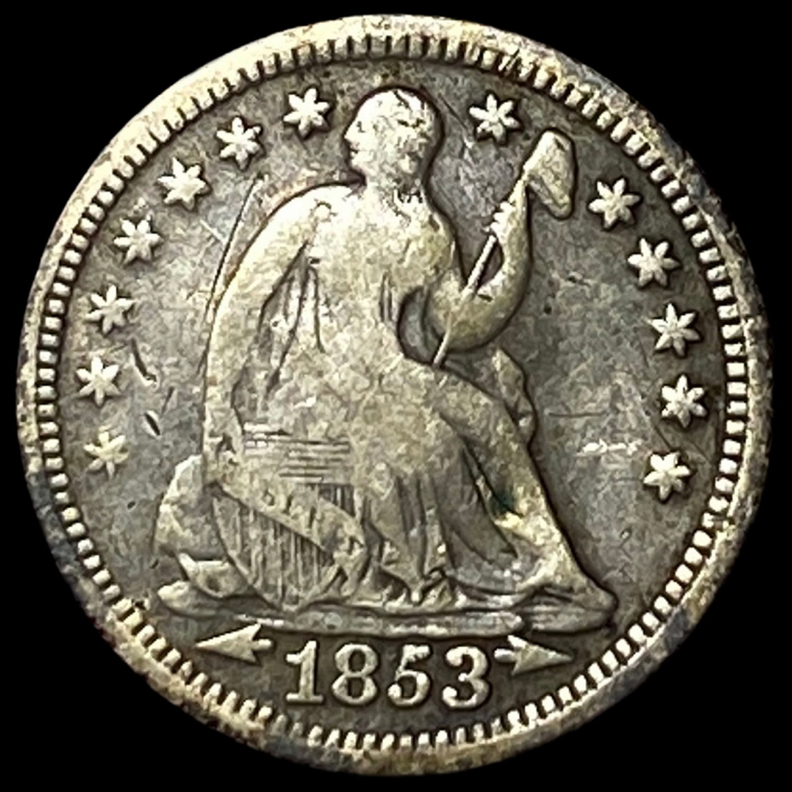 1853 Arrows Seated Liberty Half Dime NICELY CIRCULATED (1 of 2)
