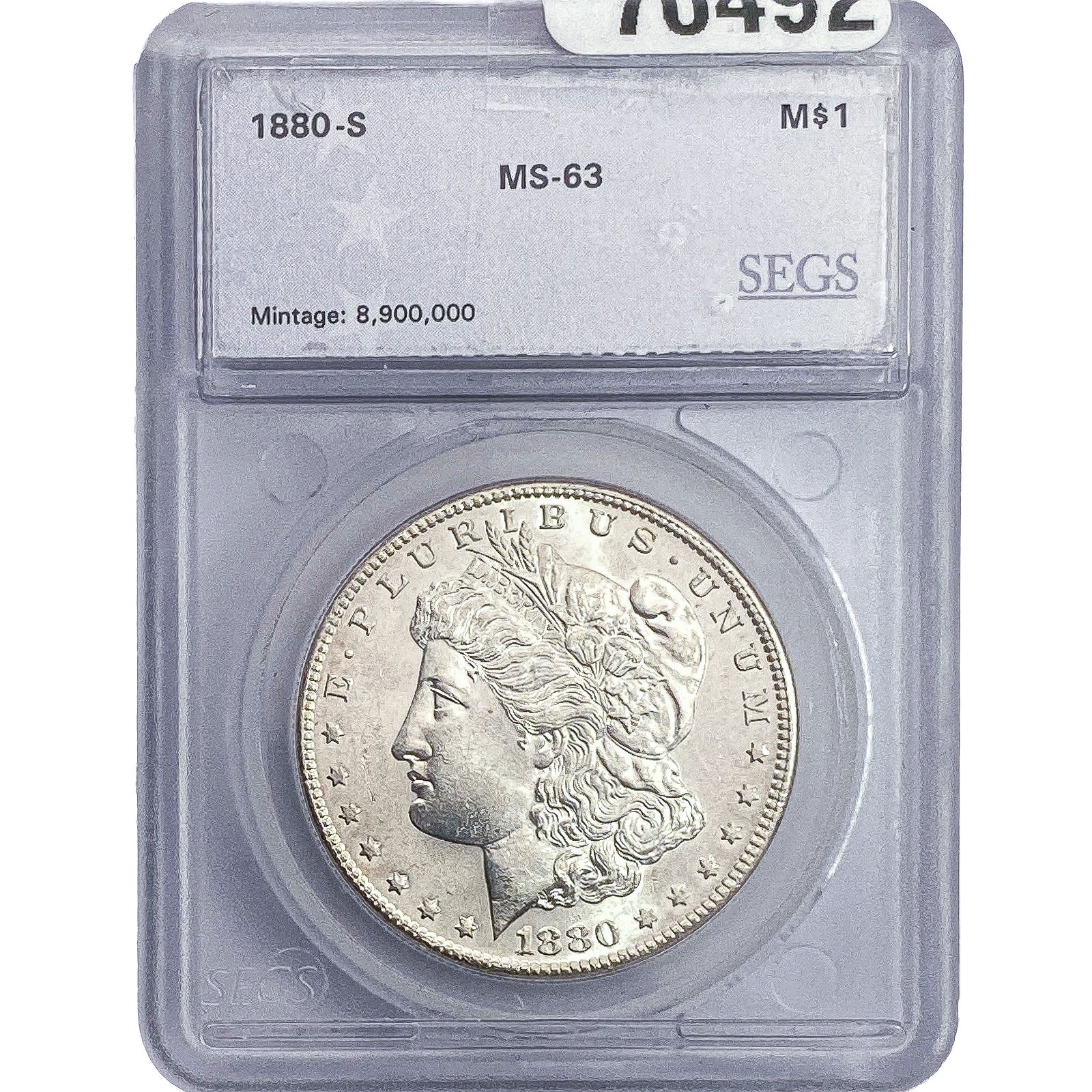 1880-S Morgan Silver Dollar SEGS MS63: 1880-S Morgan Silver Dollar SEGS MS63