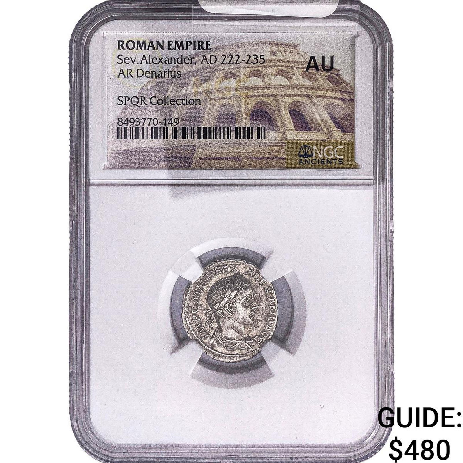 Roman Empire Sev. Alexander 222-235 AD Silver Denarius NGC AU: Roman Empire Sev. Alexander 222-235 AD Silver Denarius NGC AU
