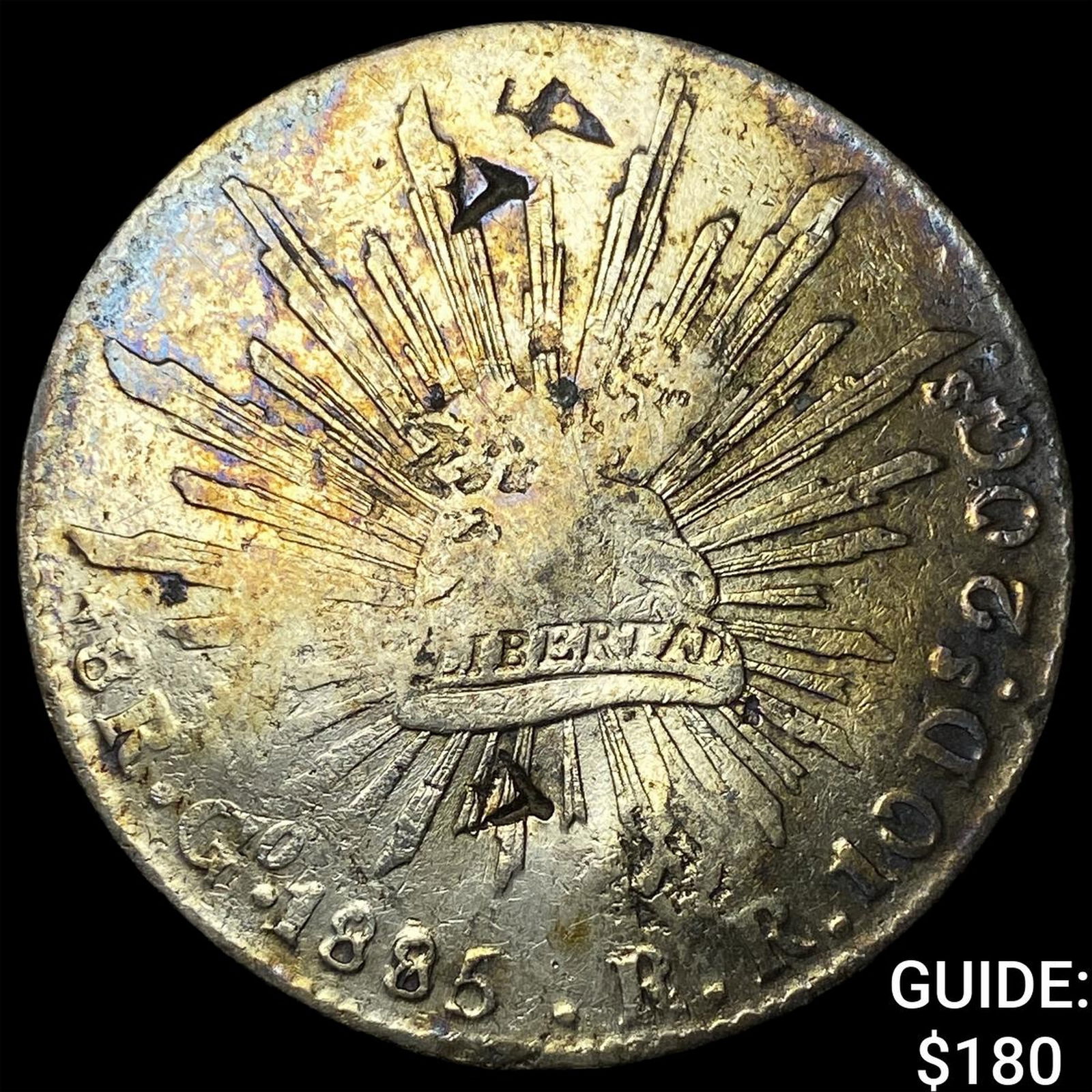 1885 Mexico Silver 1 Peso Punch Marked NEARLY UNCIRCULATED: 1885 Mexico Silver 1 Peso Punch Marked NEARLY UNCIRCULATED