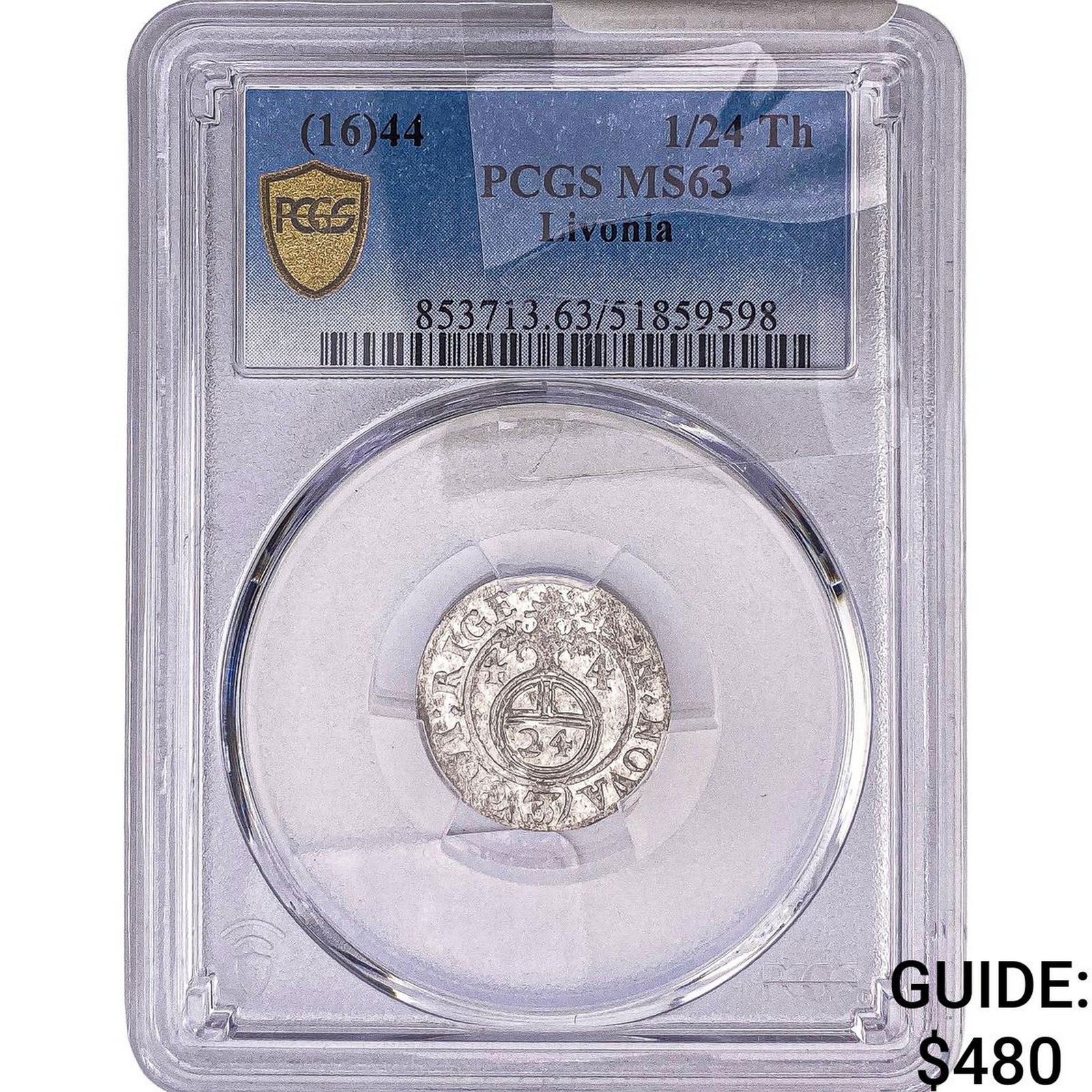 1644 Livonia Silver 1/24th Thaler PCGS MS63: 1644 Livonia Silver 1/24th Thaler PCGS MS63