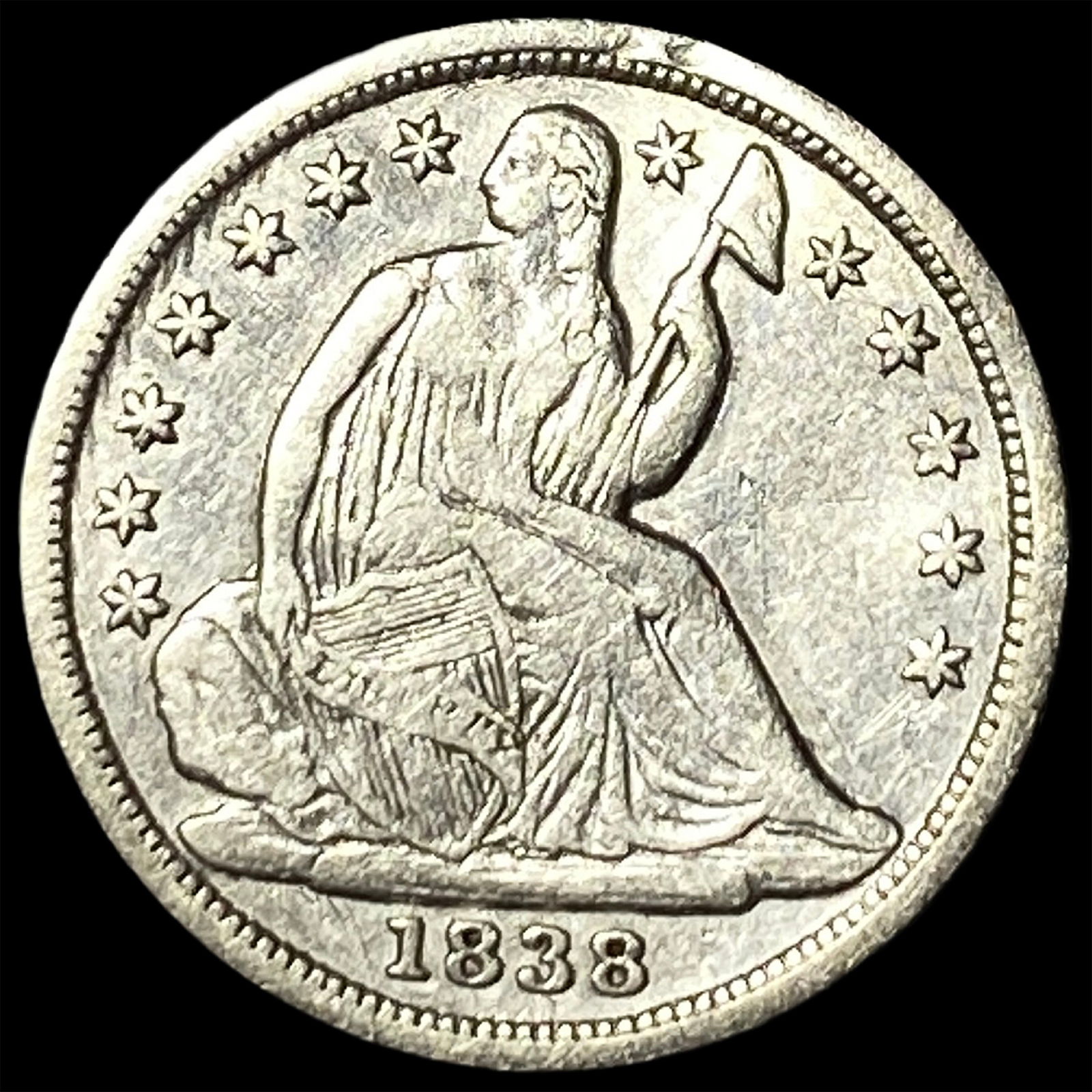 1838 Silver Half Dime No Drapery NEARLY UNCIRCULATED: 1838 Silver Half Dime No Drapery NEARLY UNCIRCULATED