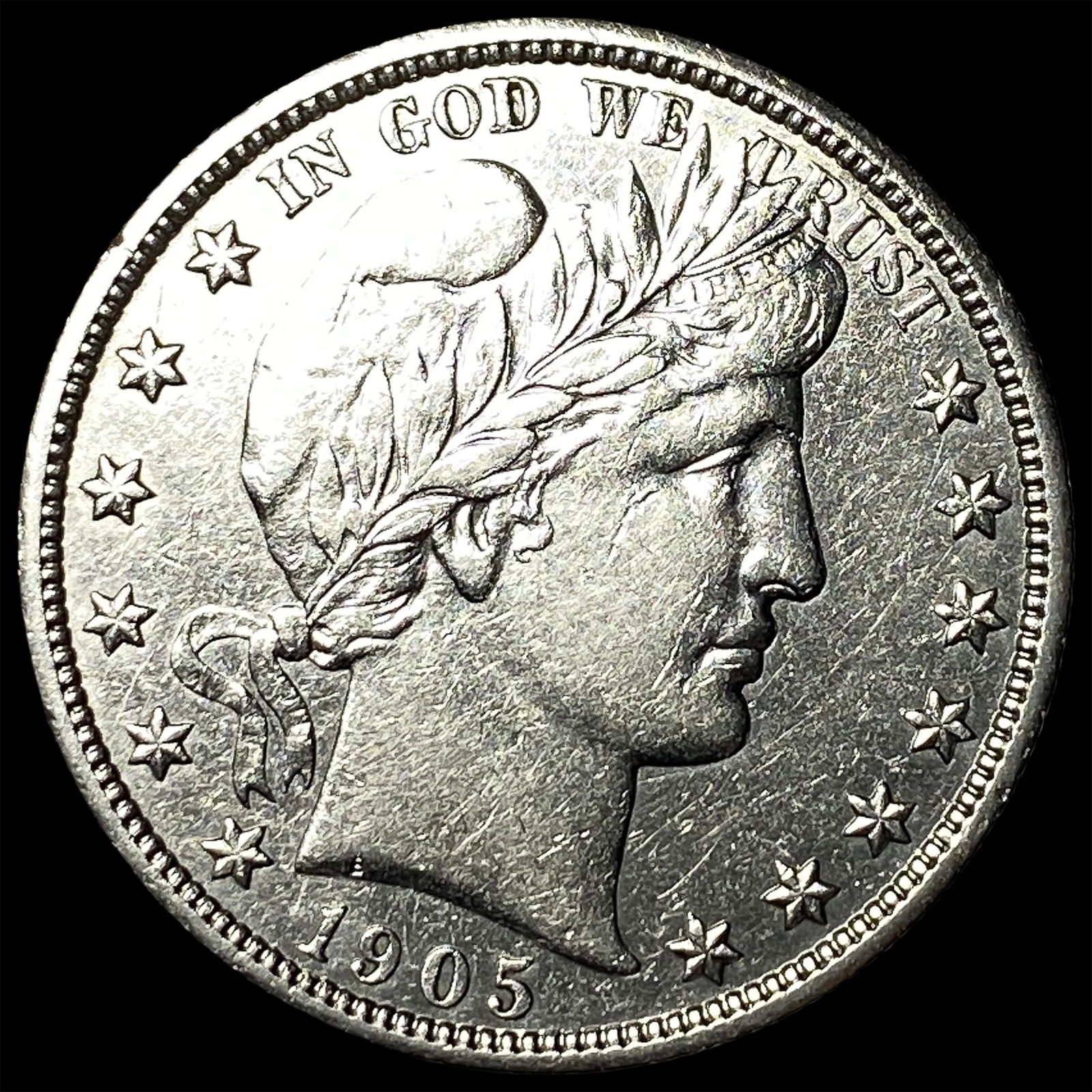 1905 Silver Half Dollar (Barber) CLOSELY UNCIRCULATED: 1905 Silver Half Dollar (Barber) CLOSELY UNCIRCULATED