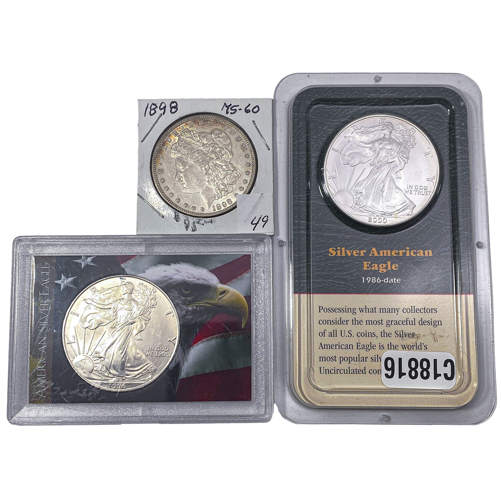 [3 Coins] 1898-1996 Morgan $1 & Silver Eagles: [3 Coins] 1898-1996 Morgan $1 & Silver Eagles
