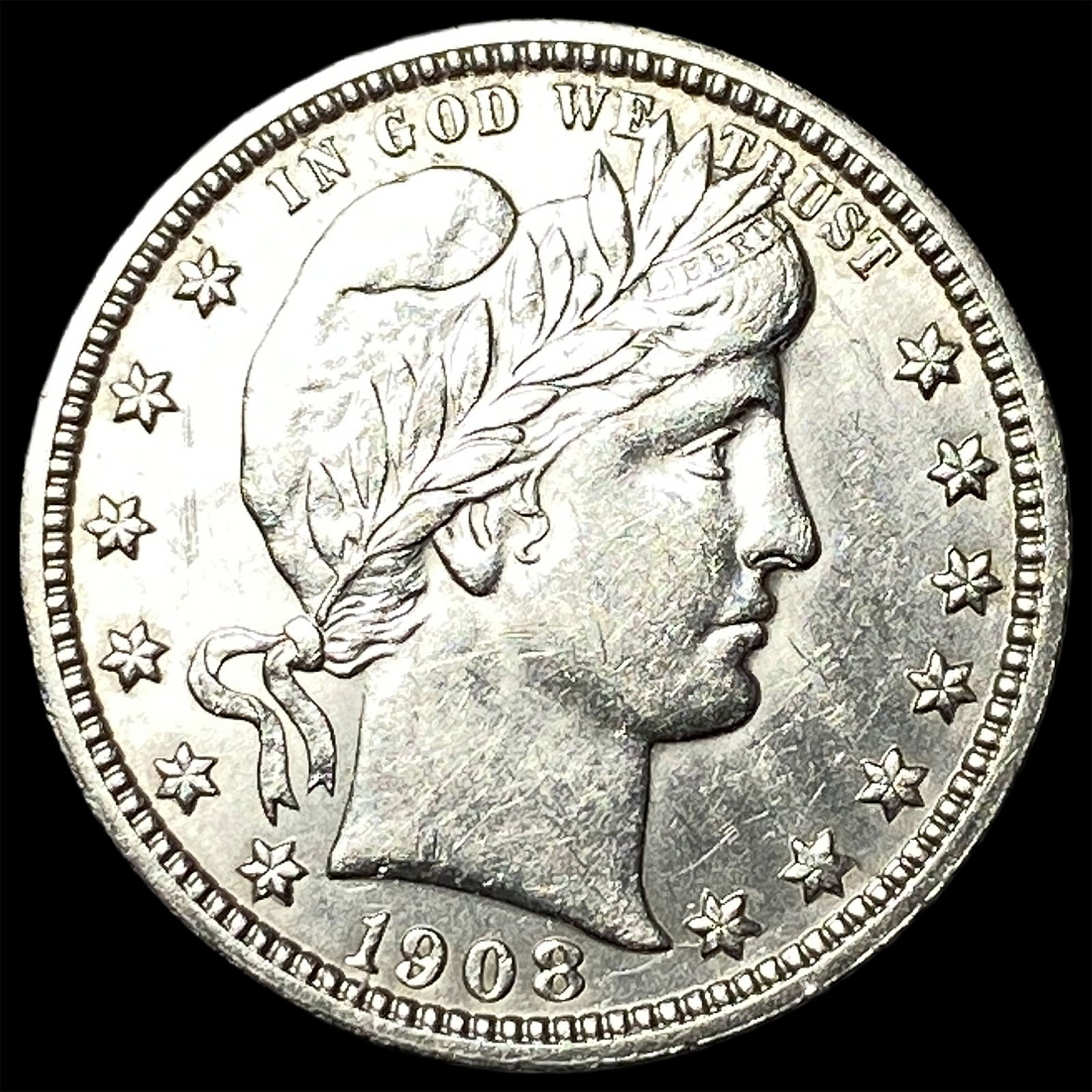1908-O Silver Barber Quarter CLOSELY UNCIRCULATED (1 of 2)