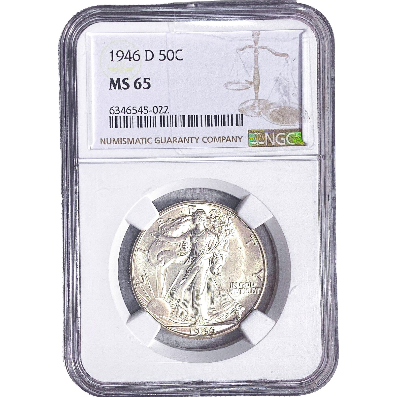 1946-D Walking Liberty Half Dollar NGC MS65: 1946-D Walking Liberty Half Dollar NGC MS65