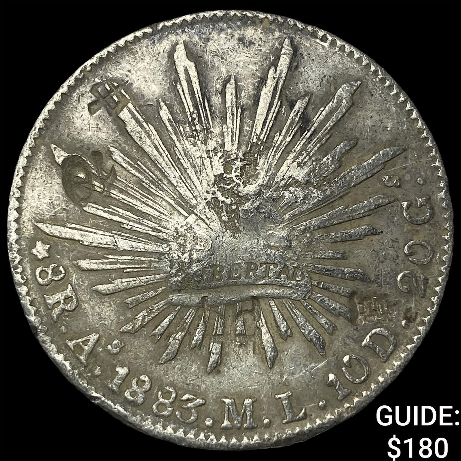 1883 Mexico Silver 1 Peso Punch Marked NEARLY UNCIRCULATED (1 of 2)