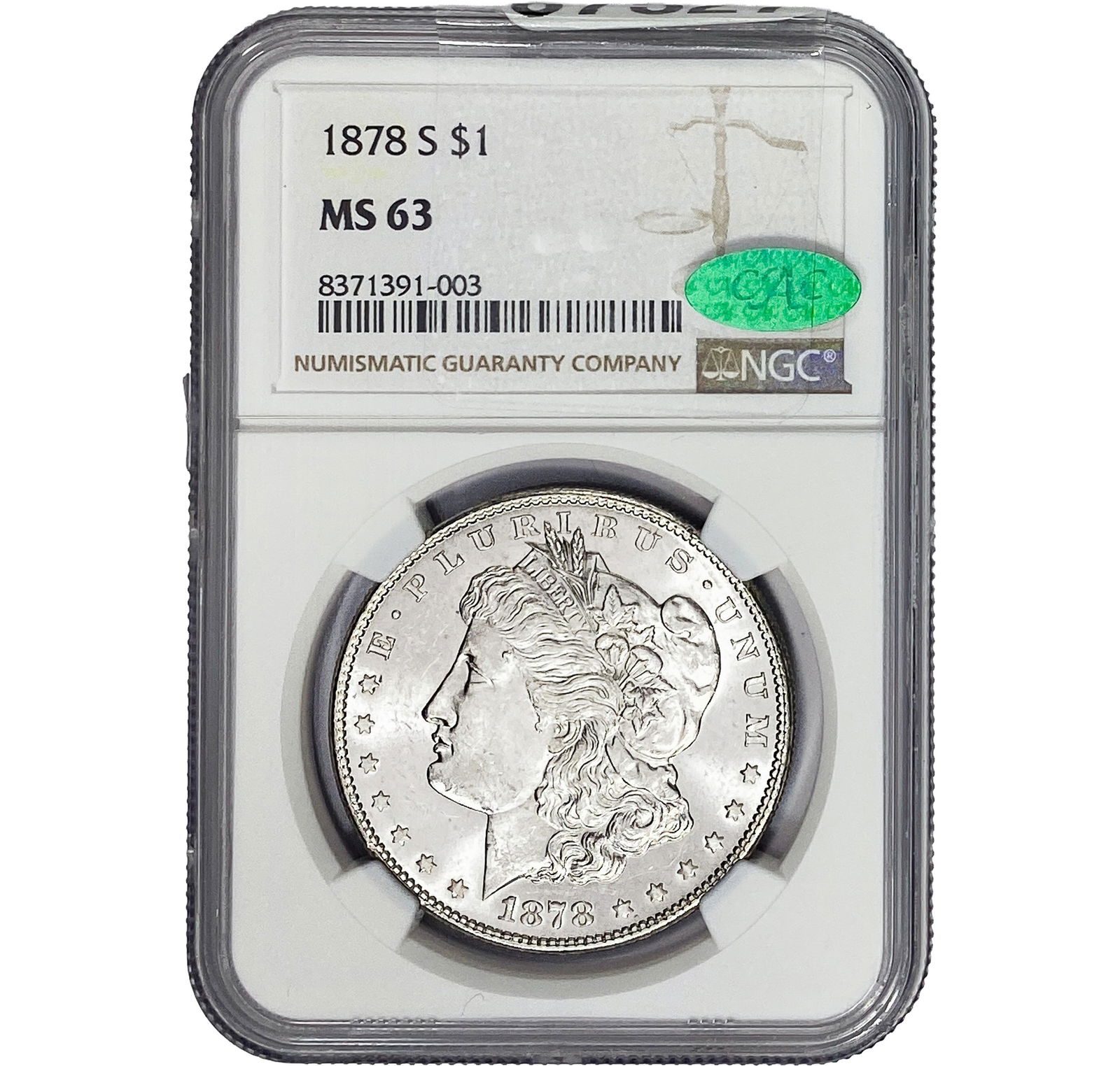 1878-S CAC Morgan Silver Dollar NGC MS63: 1878-S CAC Morgan Silver Dollar NGC MS63