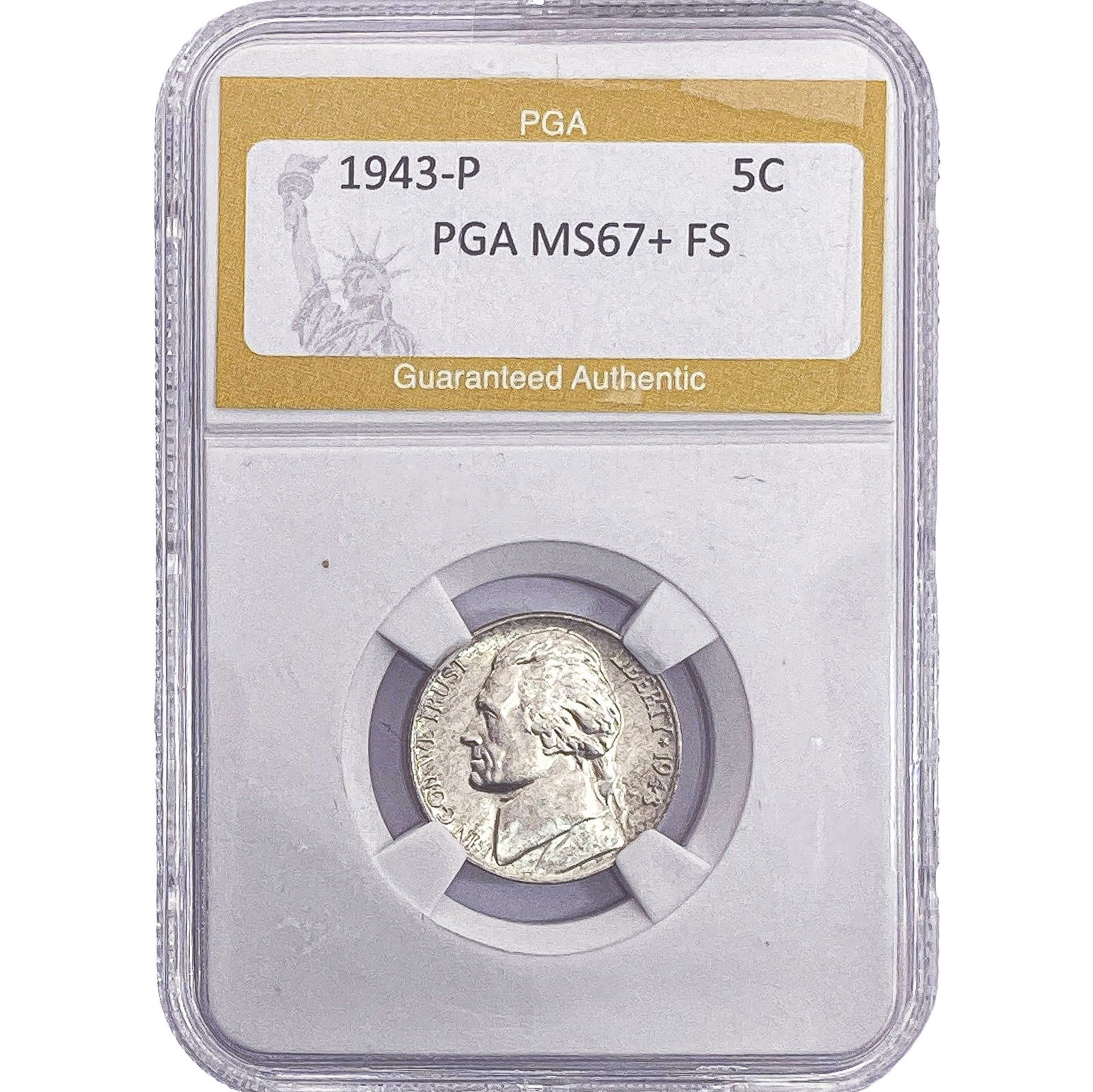 1943-P Jefferson Nickel PGA MS67+ FS: 1943-P Jefferson Nickel PGA MS67+ FS