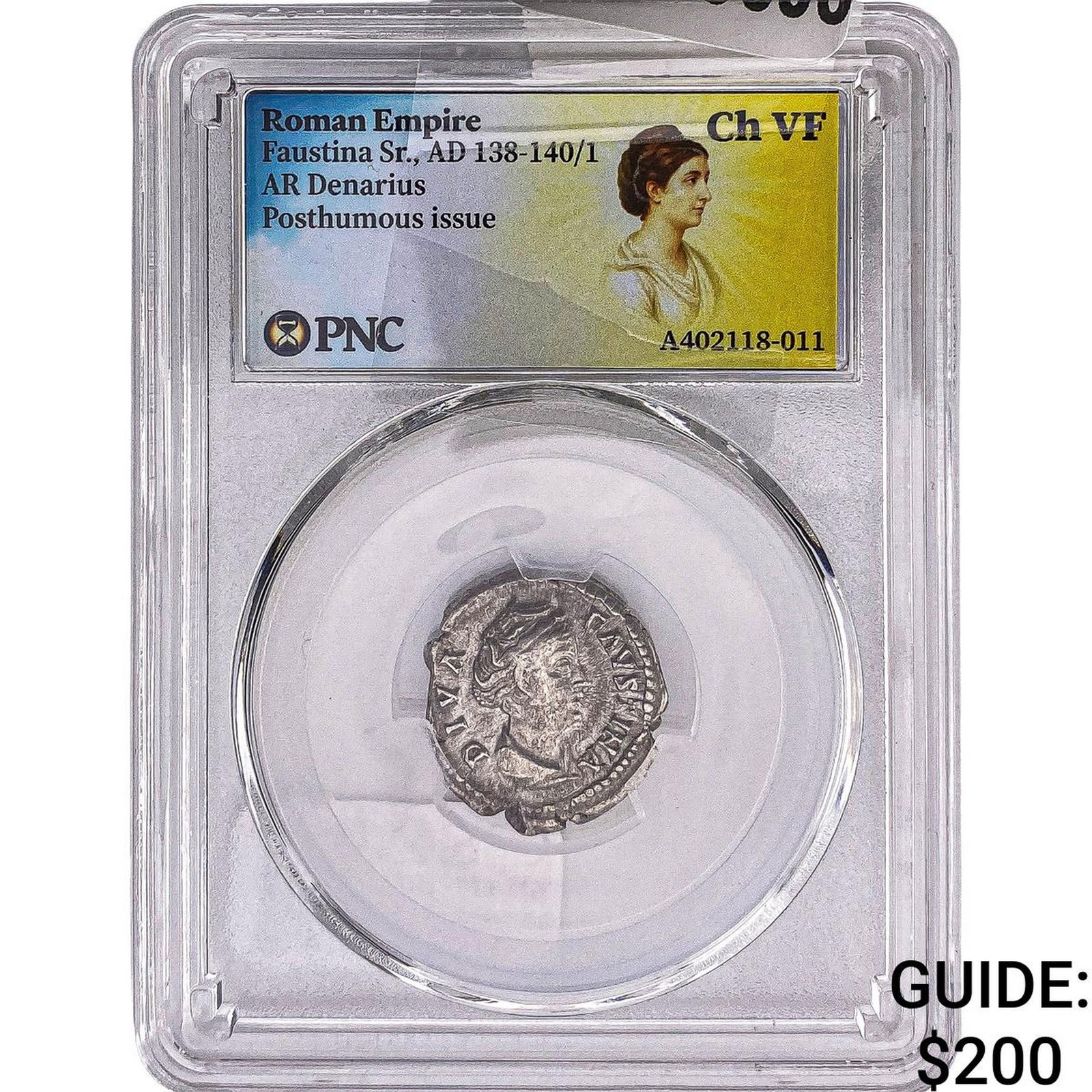 Roman Empire Faustina Sr. 138-141 AD Silver Denarius PNC Ch VF: Roman Empire Faustina Sr. 138-141 AD Silver Denarius PNC Ch VF