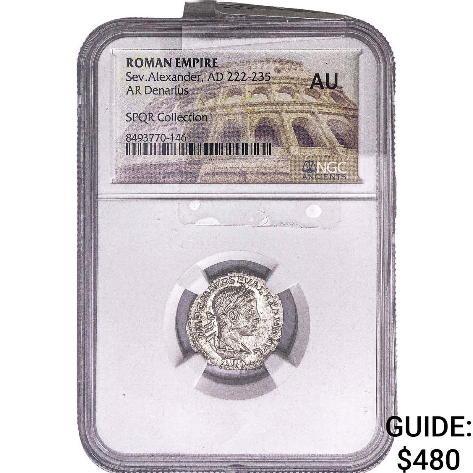 Roman Empire Sev. Alexander 222-235 AD Silver Denarius NGC AU: Roman Empire Sev. Alexander 222-235 AD Silver Denarius NGC AU