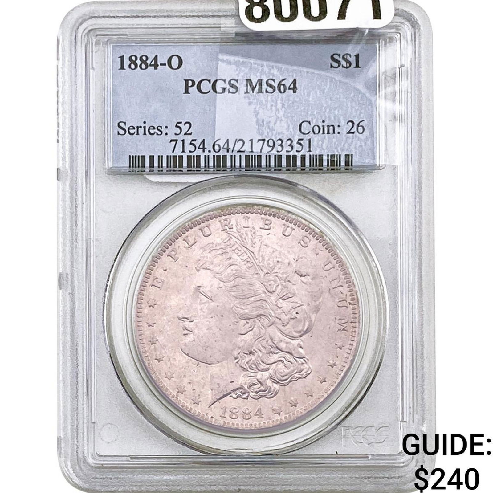 1884-O Morgan Silver Dollar PCGS MS64: 1884-O Morgan Silver Dollar PCGS MS64