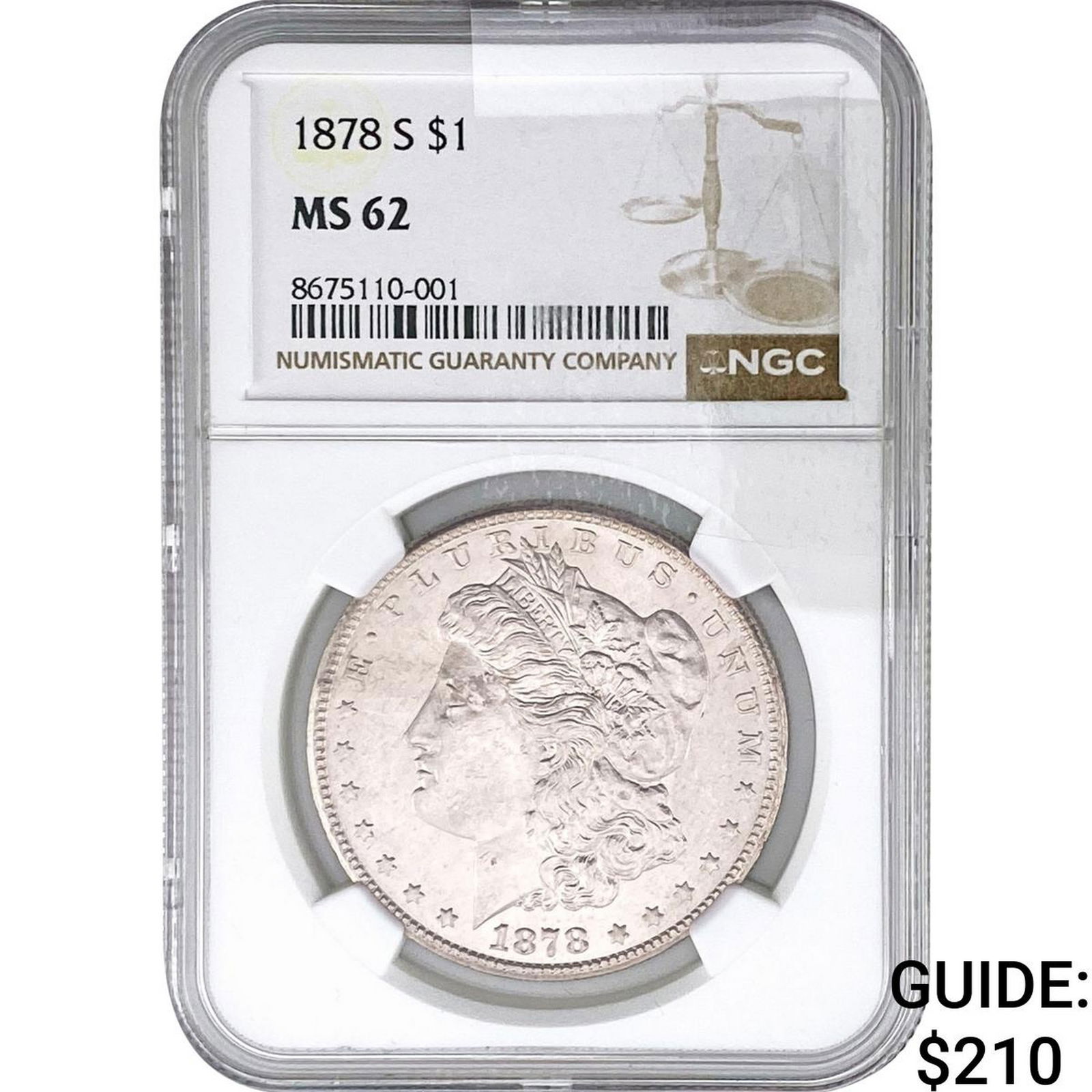 1878-S Morgan Silver Dollar NGC MS62: 1878-S Morgan Silver Dollar NGC MS62