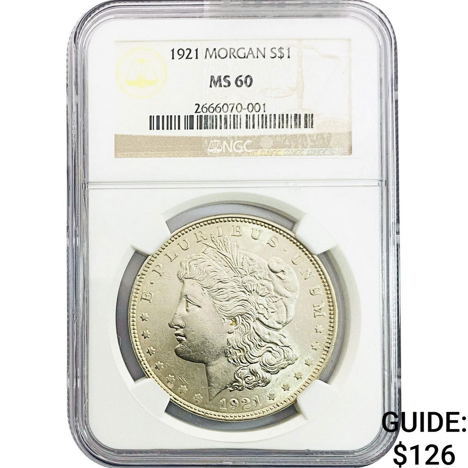1921 Morgan Silver Dollar NGC MS60: 1921 Morgan Silver Dollar NGC MS60