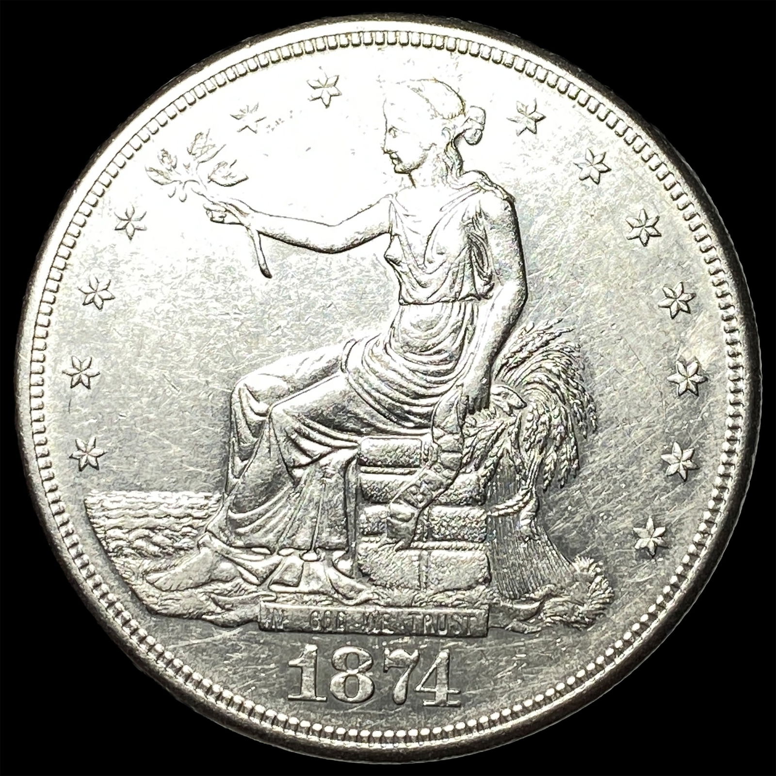 1874-S Silver Trade Dollar CLOSELY UNCIRCULATED: 1874-S Silver Trade Dollar CLOSELY UNCIRCULATED