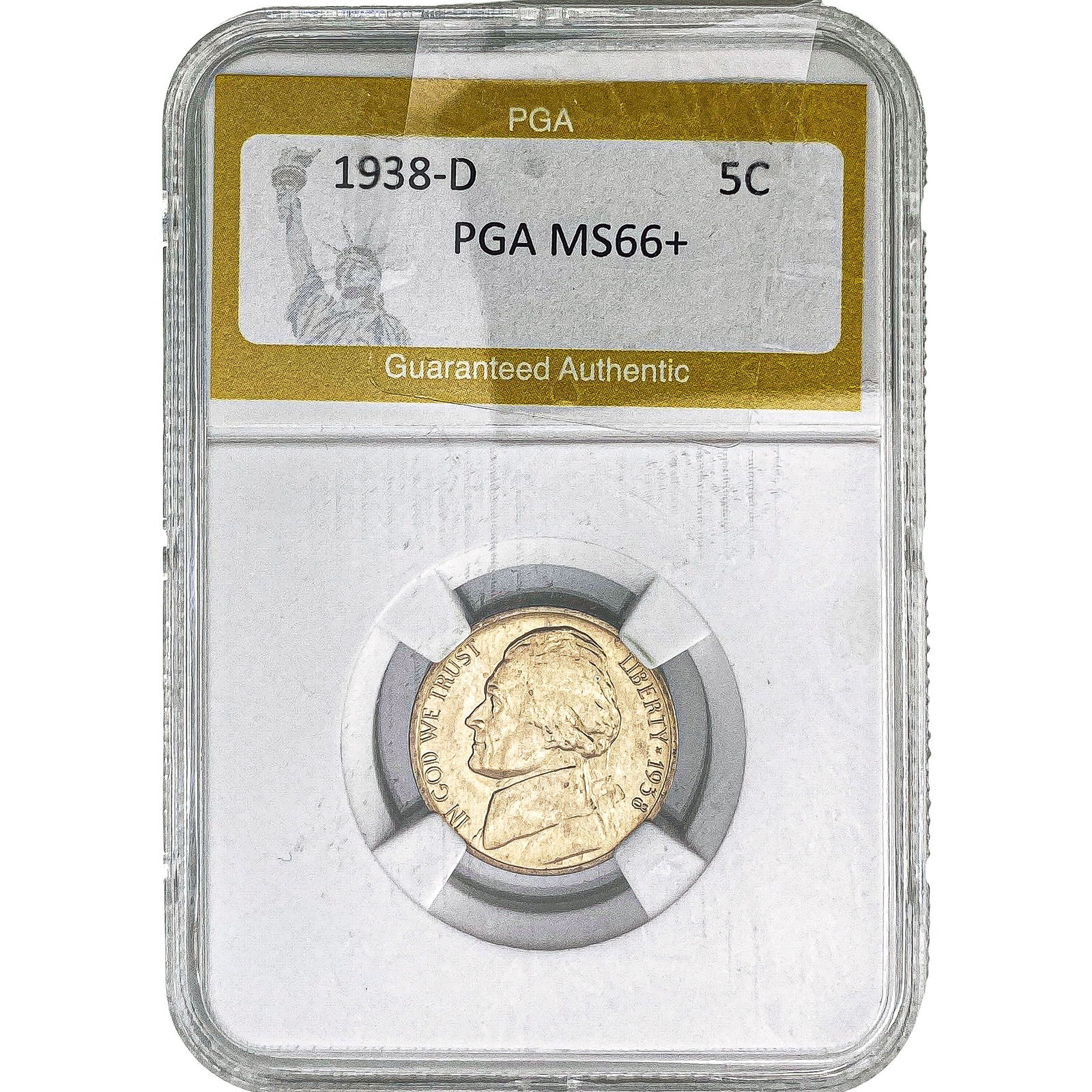 1938-D Jefferson Nickel PGA MS66+: 1938-D Jefferson Nickel PGA MS66+