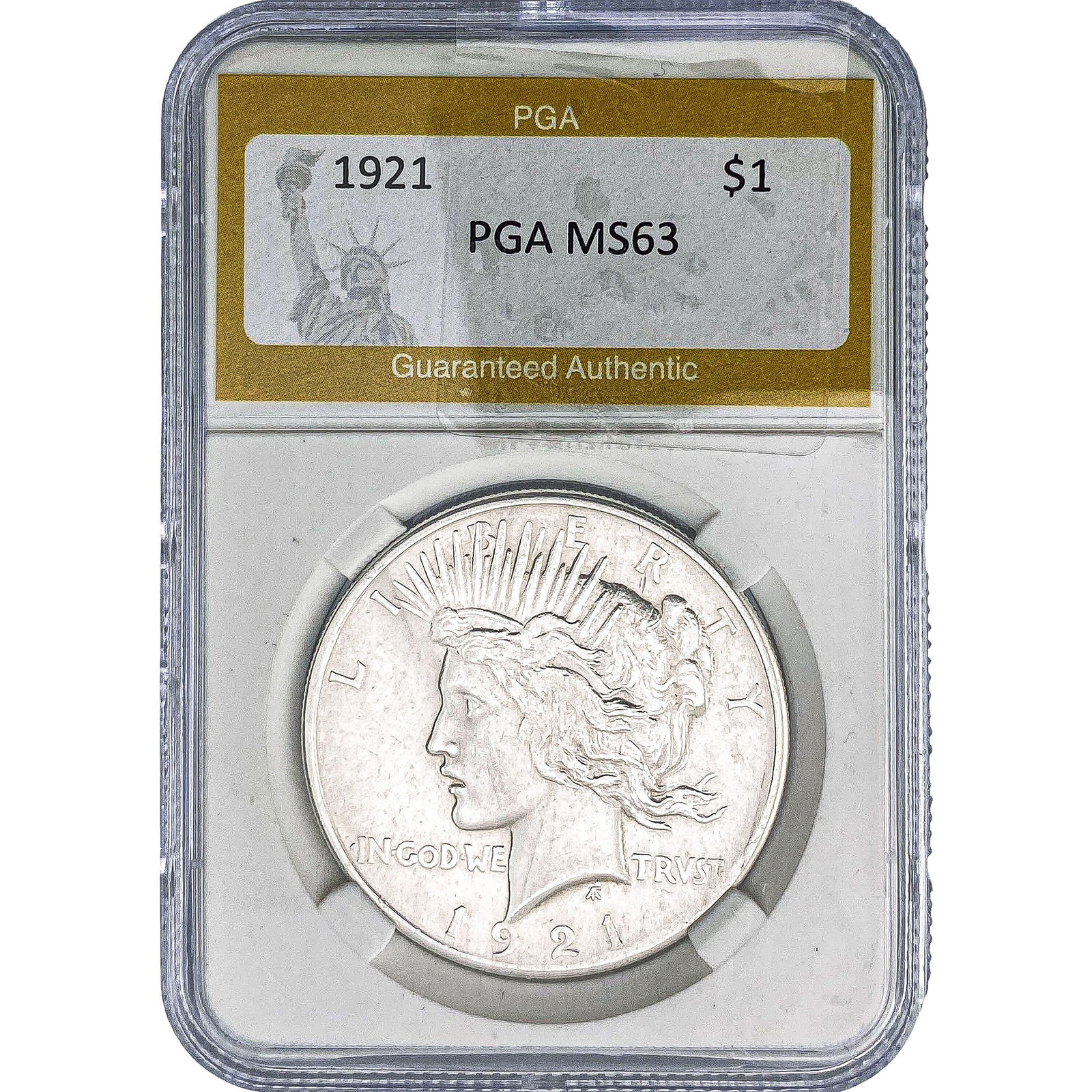 1921 Silver Peace Dollar PGA MS63: 1921 Silver Peace Dollar PGA MS63