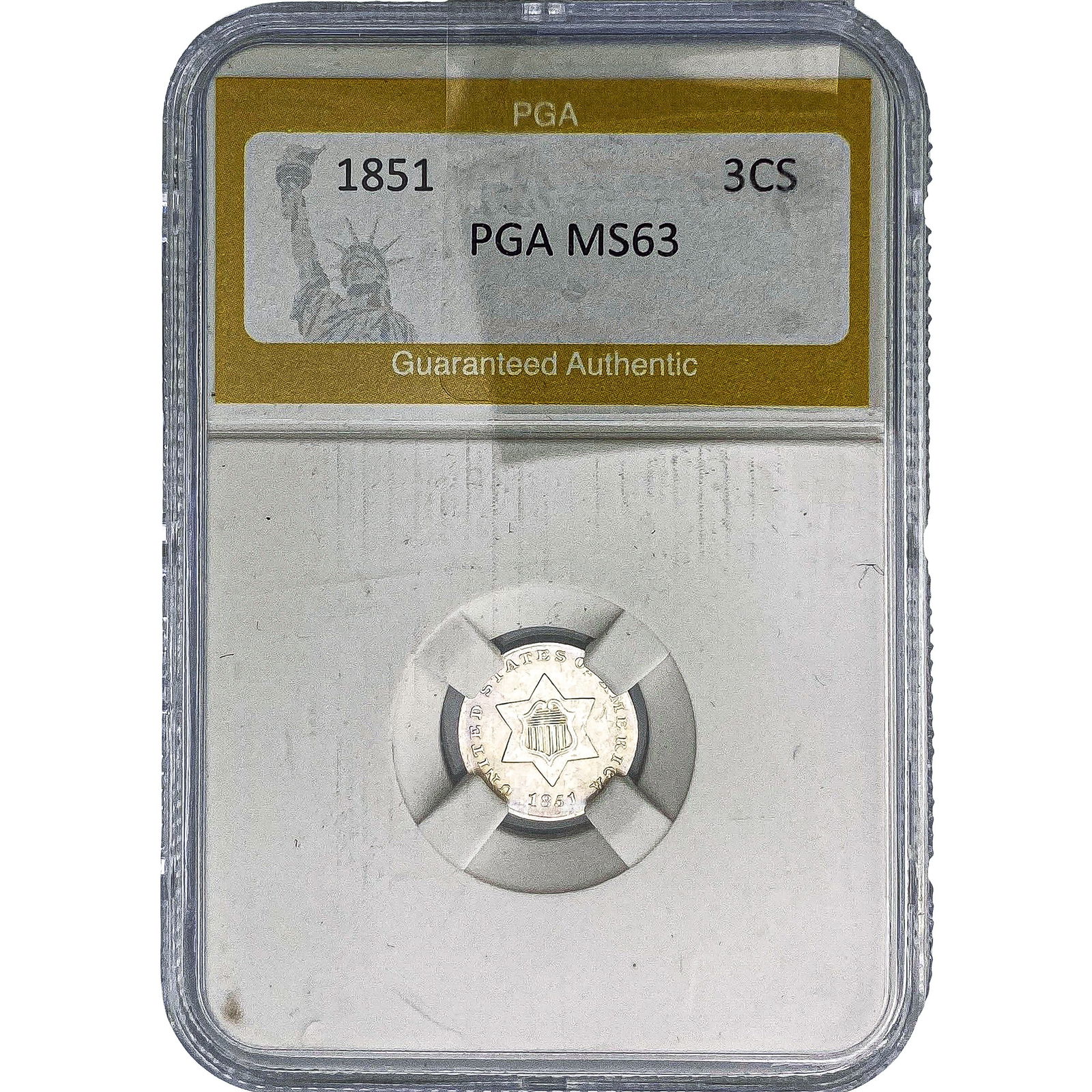 1851 Silver Three Cent PGA MS63: 1851 Silver Three Cent PGA MS63