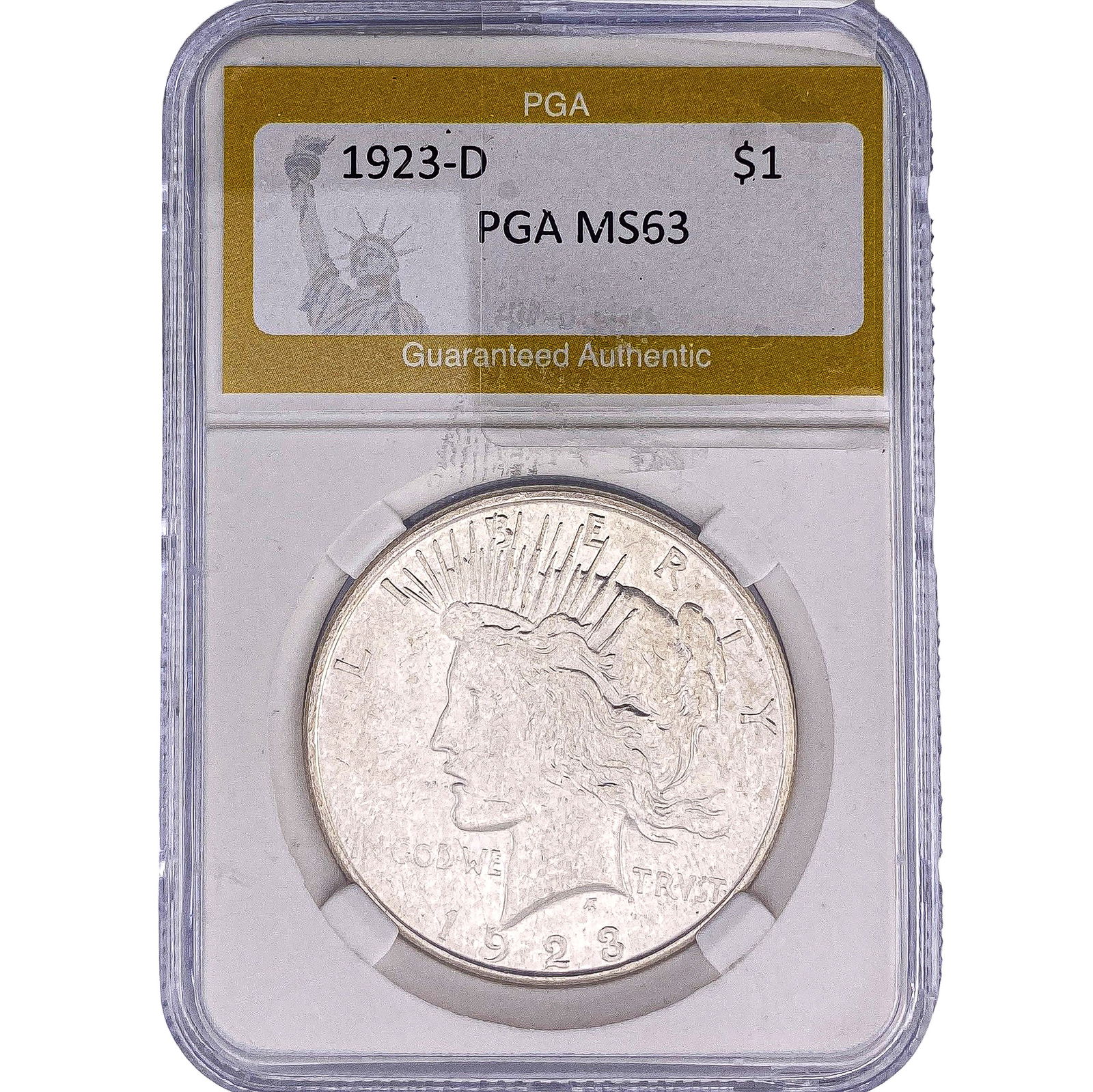 1923-D Silver Peace Dollar PGA MS63: 1923-D Silver Peace Dollar PGA MS63