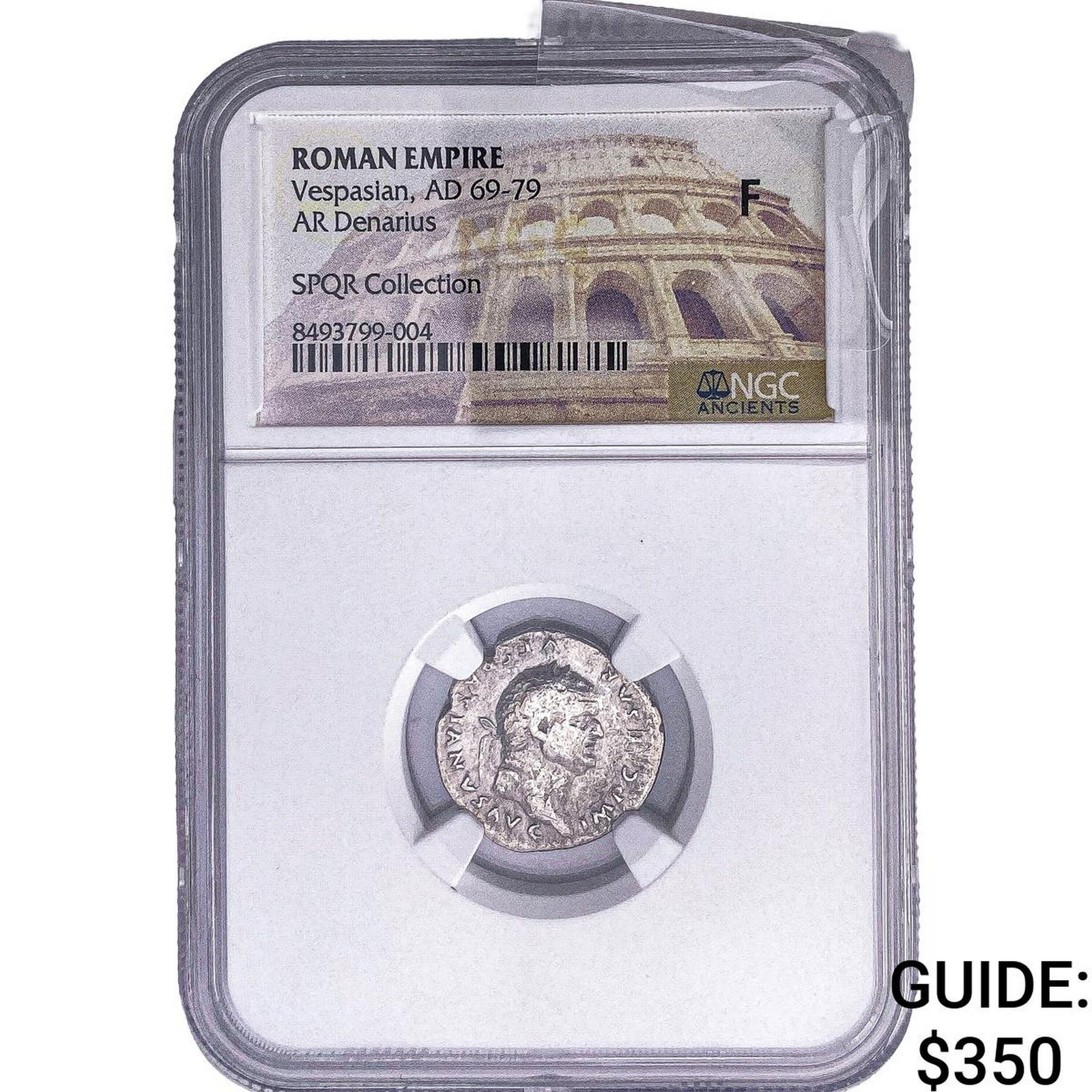 Roman Empire Vespasian 69-79 AD Silver Denarius NGC F: Roman Empire Vespasian 69-79 AD Silver Denarius NGC F