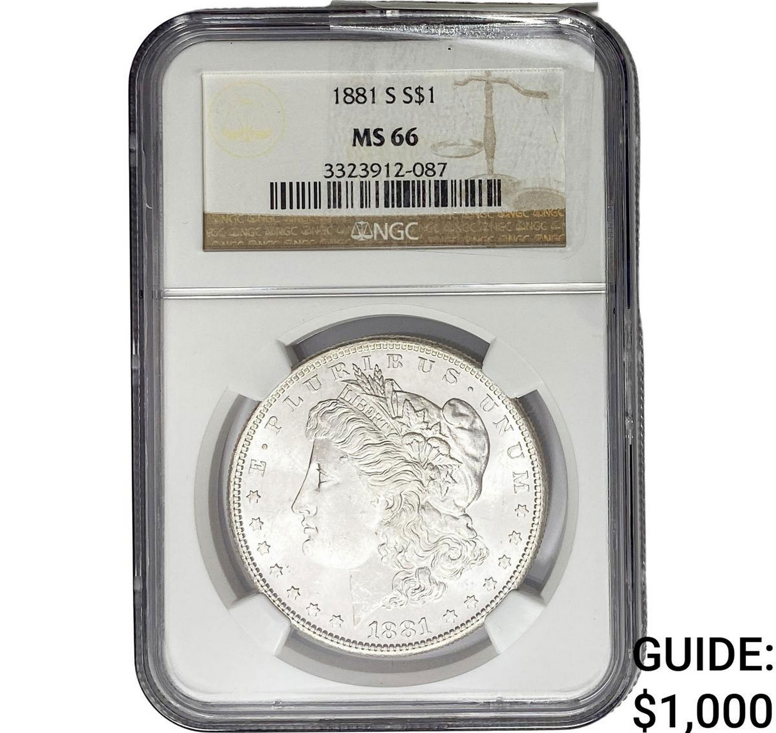 1881-S Morgan Silver Dollar NGC MS66: 1881-S Morgan Silver Dollar NGC MS66