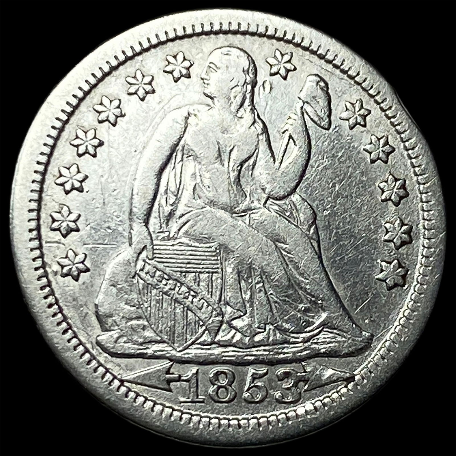 1853 Arrows Seated Liberty Dime CLOSELY UNCIRCULATED: 1853 Arrows Seated Liberty Dime CLOSELY UNCIRCULATED