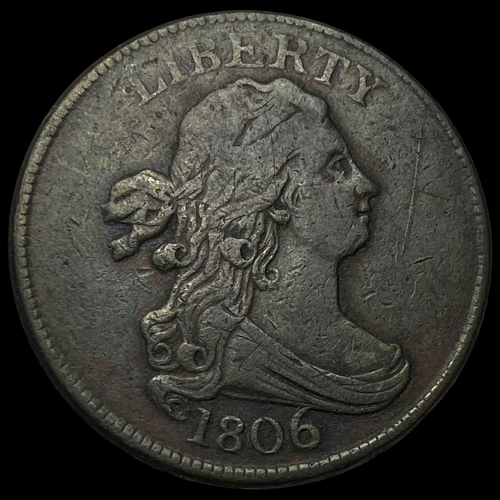 1806 Copper Half Cent Draped Bust LIGHTLY CIRCULATED: 1806 Copper Half Cent Draped Bust LIGHTLY CIRCULATED
