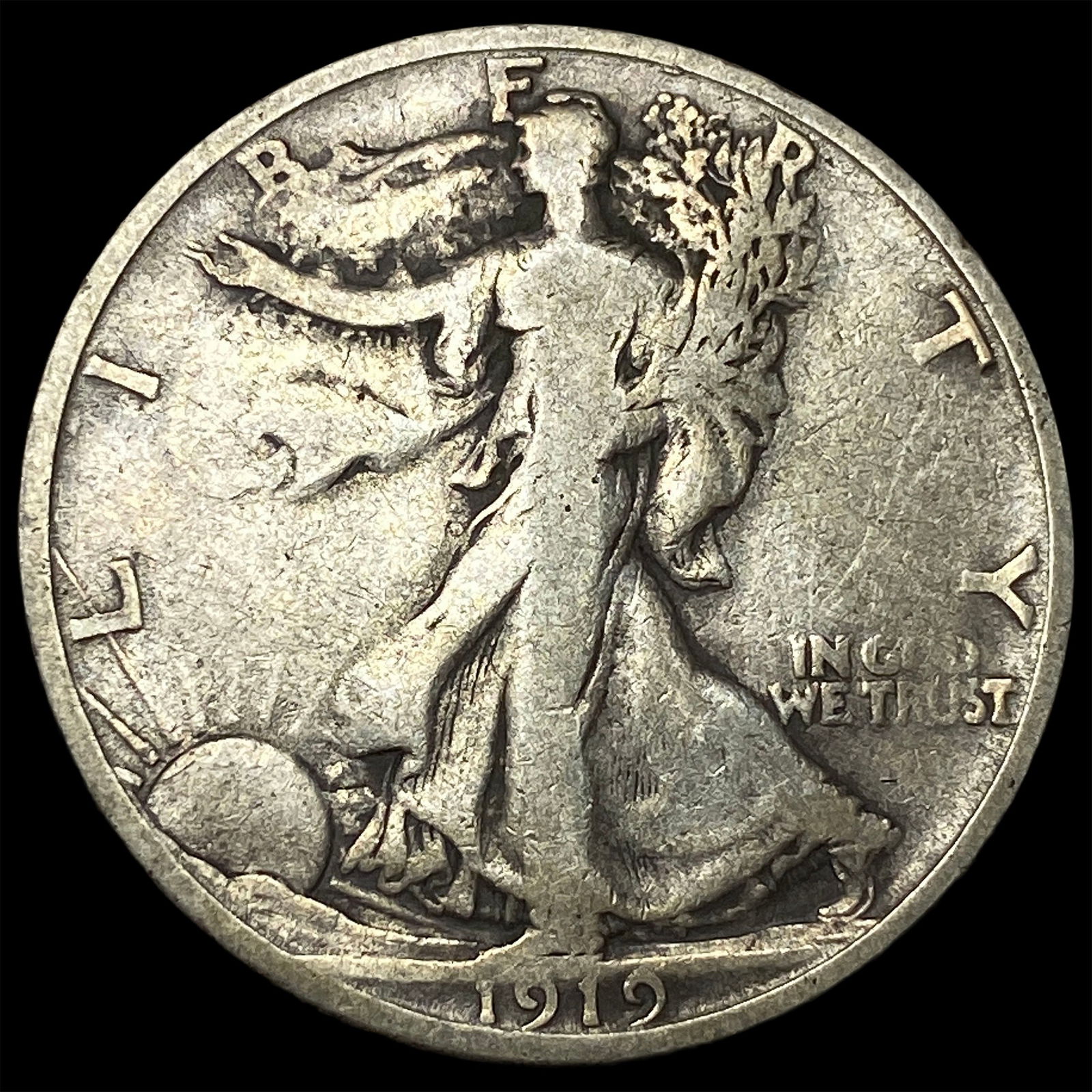 1919-S Silver Half Dollar Walking Liberty NICELY CIRCULATED: 1919-S Silver Half Dollar Walking Liberty NICELY CIRCULATED