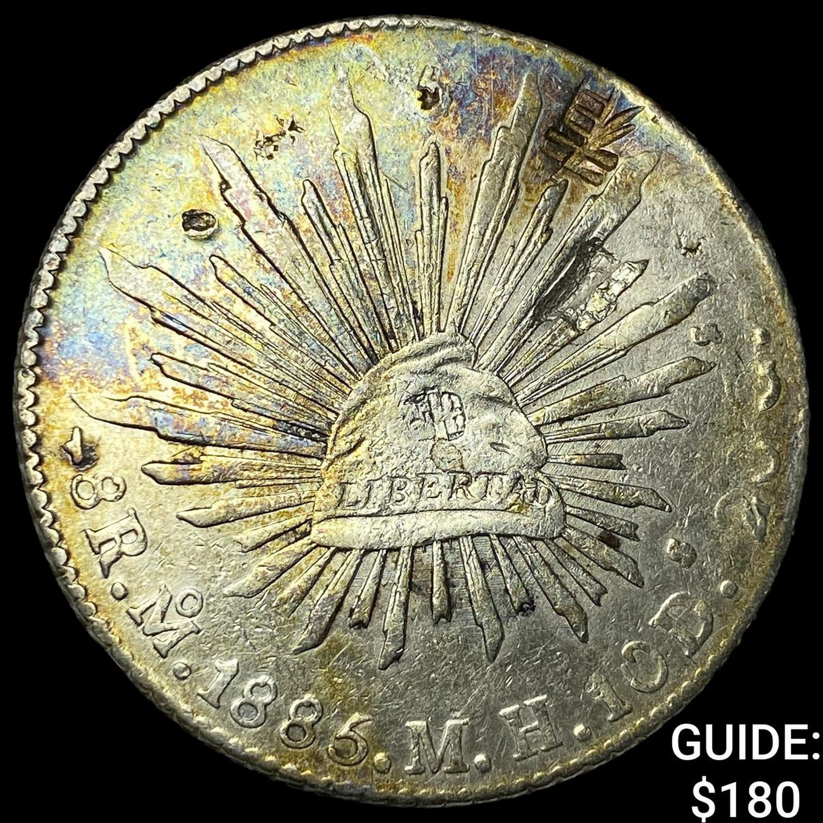 1885 Mexico Silver 8 Reales Punch Marked NEARLY UNCIRCULATED: 1885 Mexico Silver 8 Reales Punch Marked NEARLY UNCIRCULATED