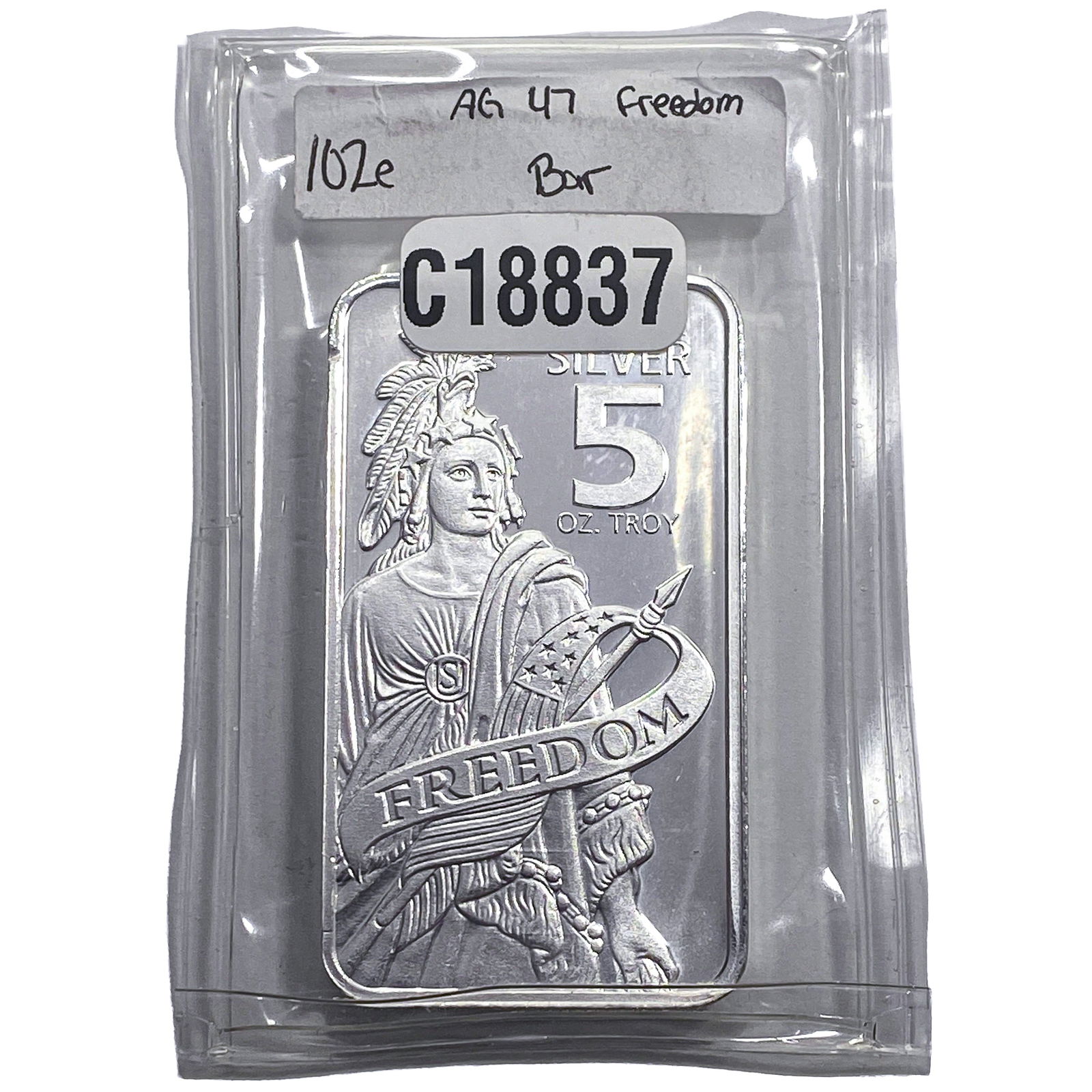 Ag 47 Freedom Silver Bar 5oz: Ag 47 Freedom Silver Bar 5oz