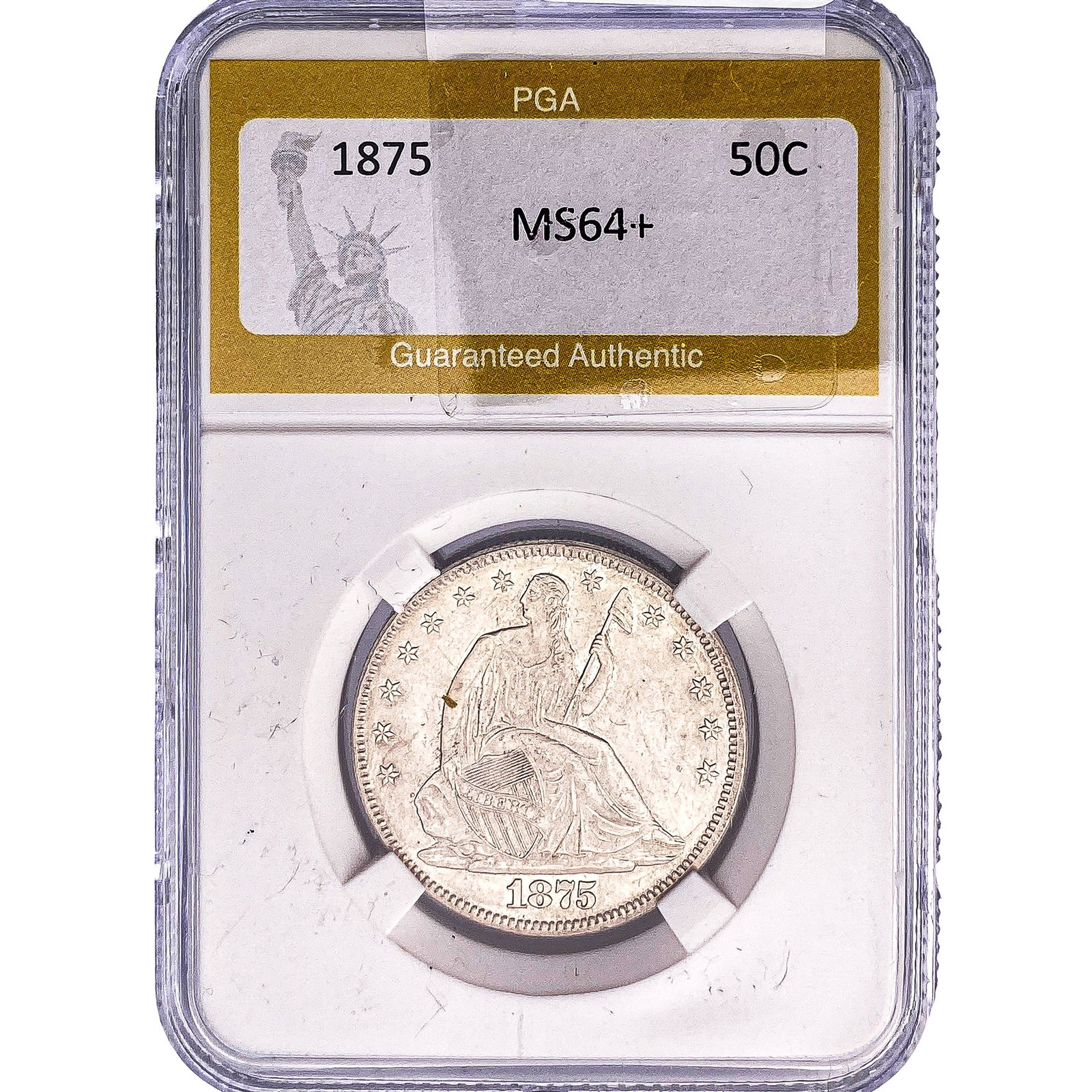 1875 Seated Liberty Half Dollar PGA MS64+: 1875 Seated Liberty Half Dollar PGA MS64+