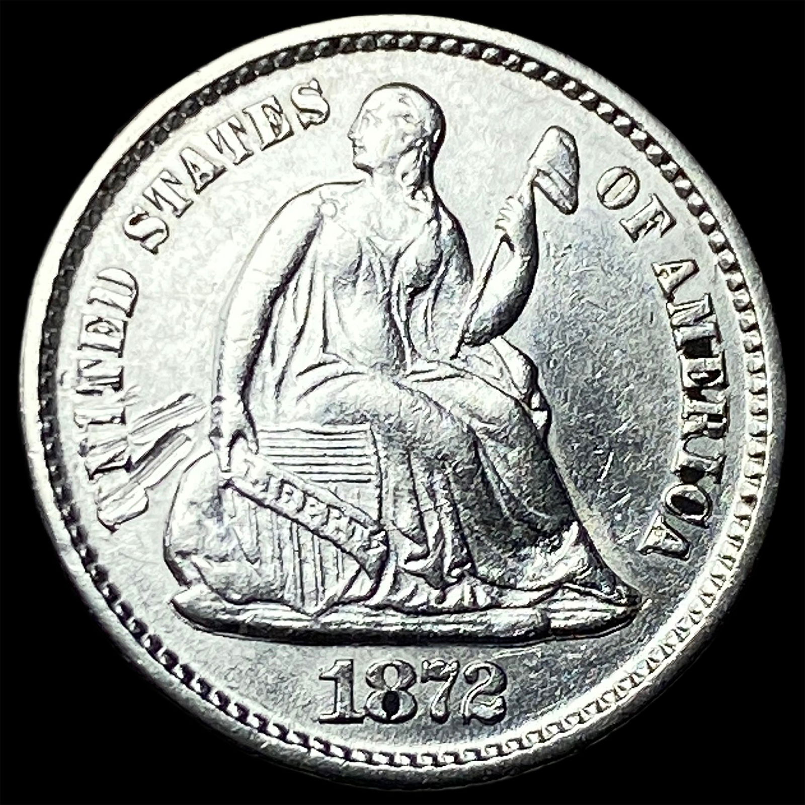 1872 Seated Liberty Silver Half Dime CLOSELY UNCIRCULATED: 1872 Seated Liberty Silver Half Dime CLOSELY UNCIRCULATED