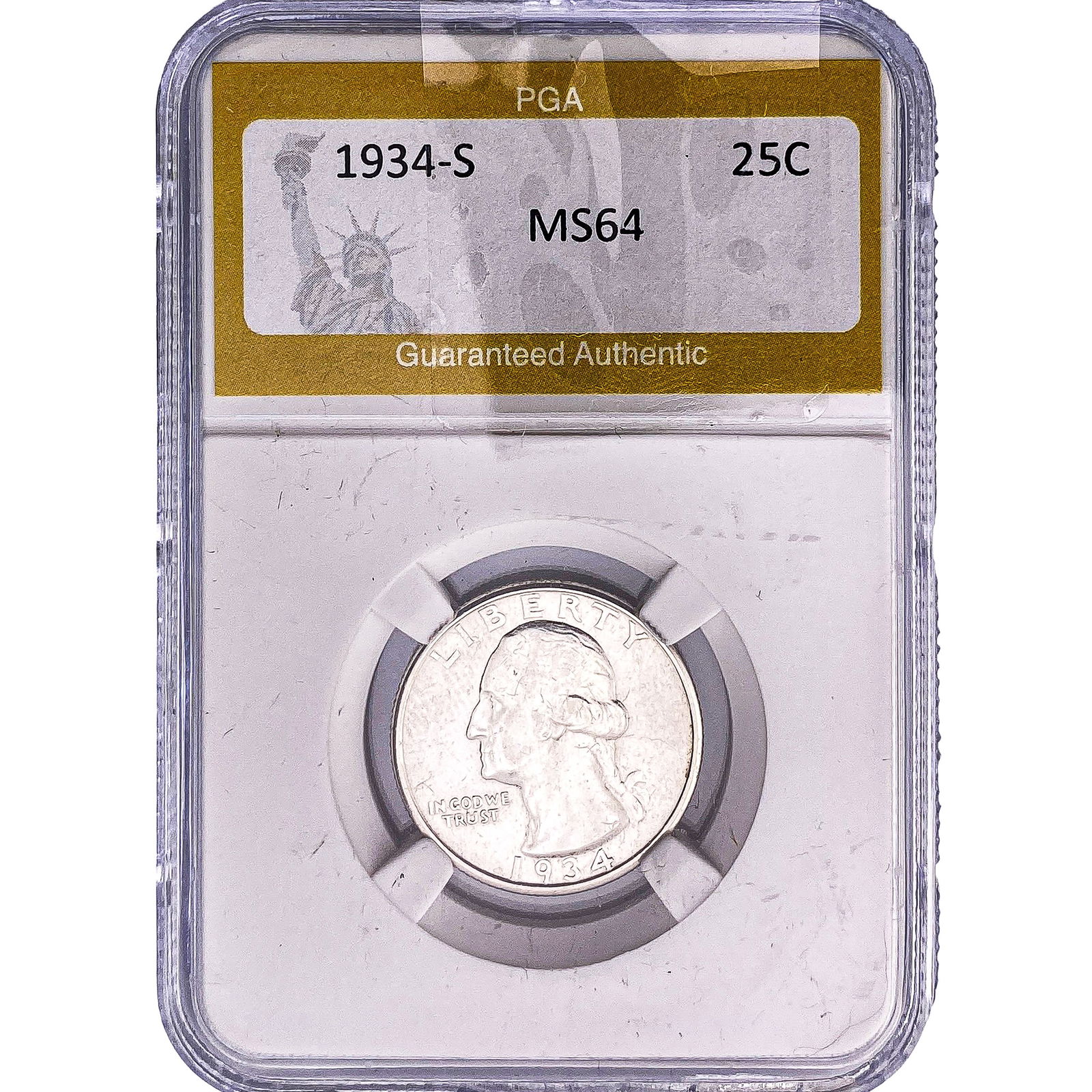 1934-S Washington Silver Quarter PGA MS64: 1934-S Washington Silver Quarter PGA MS64