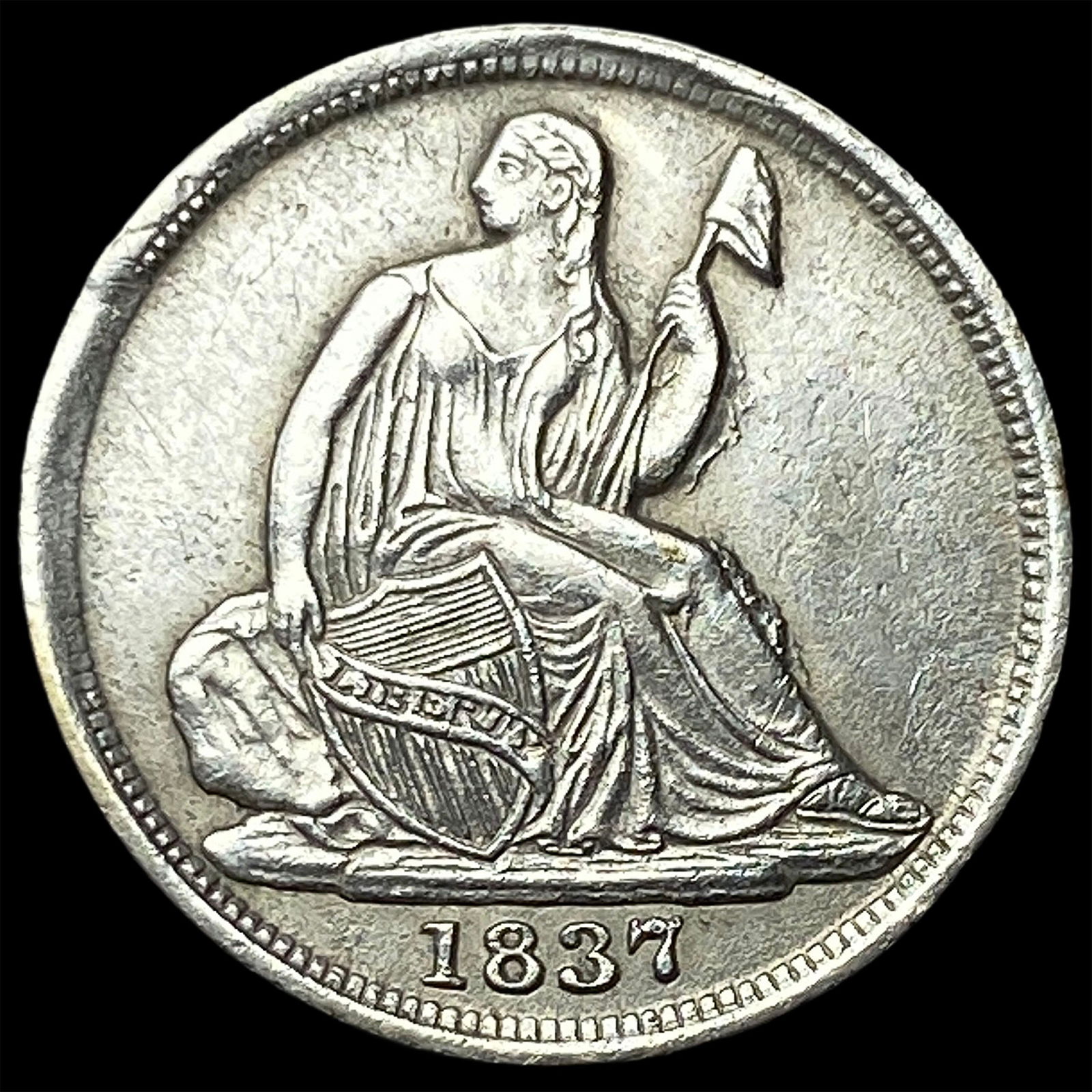 1837 No Stars Silver Half Dime No Stars CLOSELY UNCIRCULATED: 1837 No Stars Silver Half Dime No Stars CLOSELY UNCIRCULATED