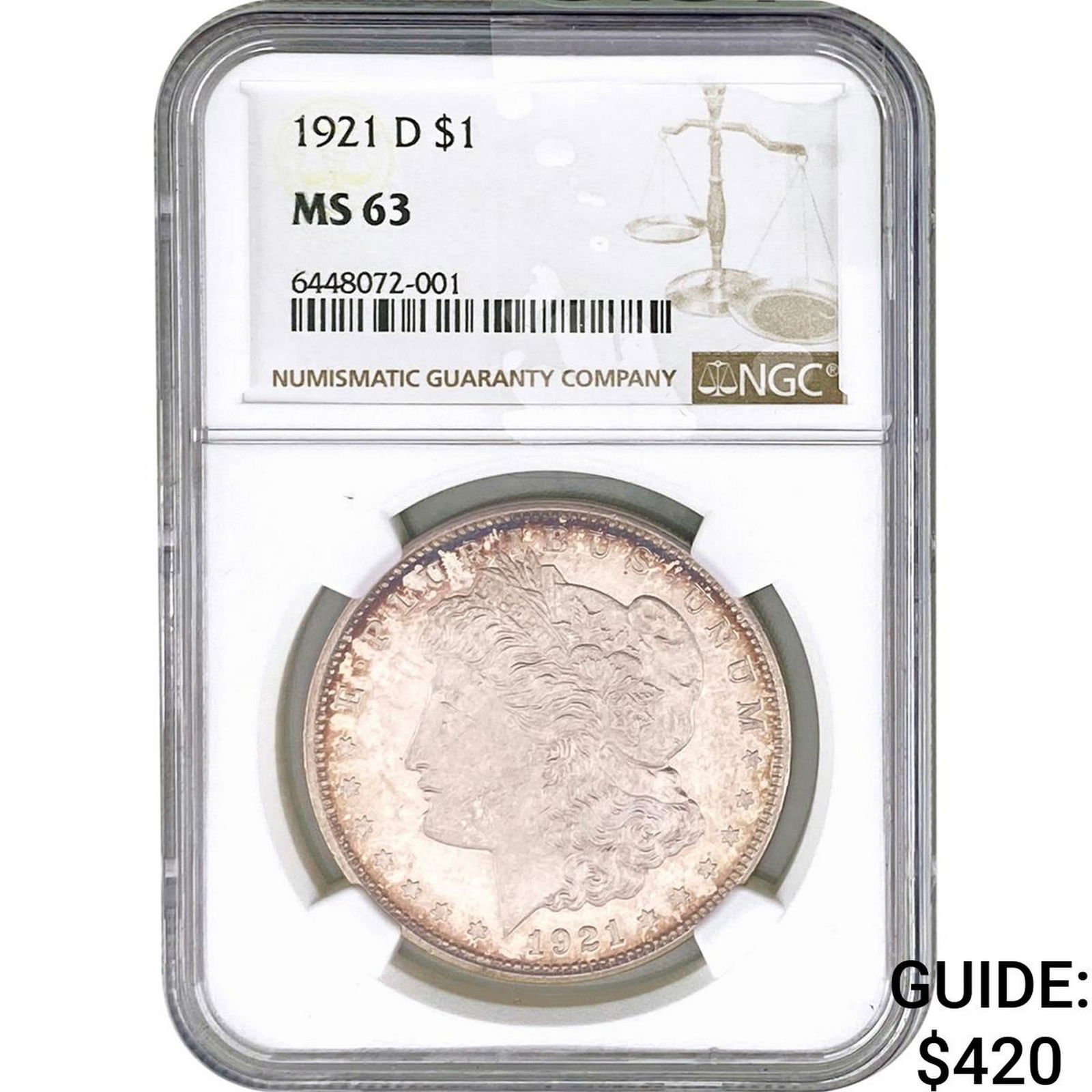 1921-D Morgan Silver Dollar NGC MS63: 1921-D Morgan Silver Dollar NGC MS63