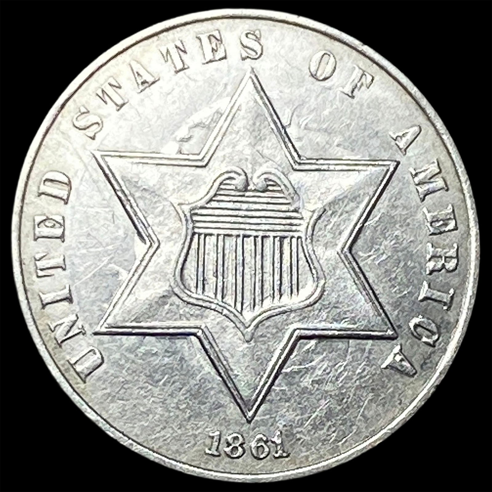 1861 Silver Three-Cent Piece CLOSELY UNCIRCULATED: 1861 Silver Three-Cent Piece CLOSELY UNCIRCULATED