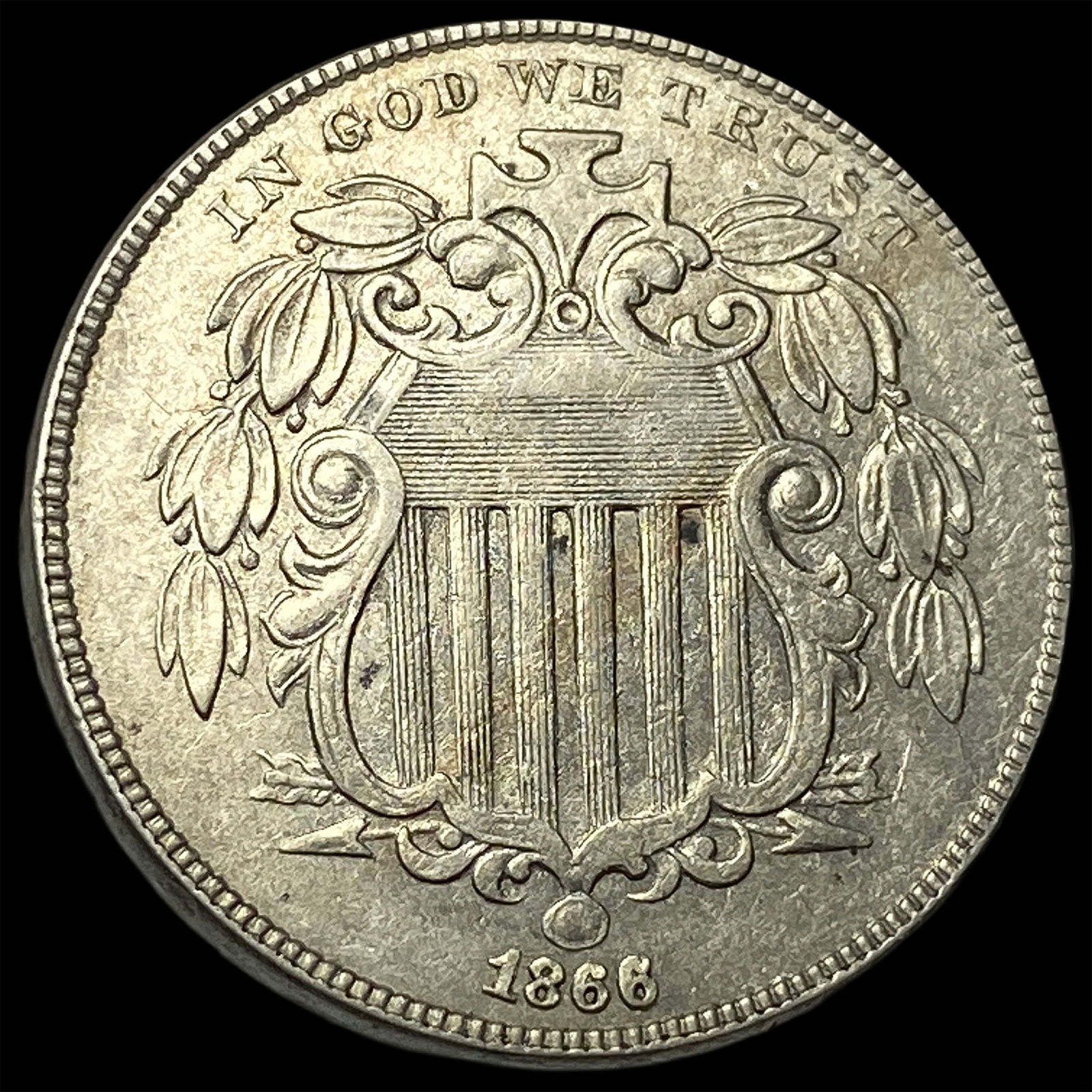 1866 Shield Nickel CLOSELY UNCIRCULATED: 1866 Shield Nickel CLOSELY UNCIRCULATED