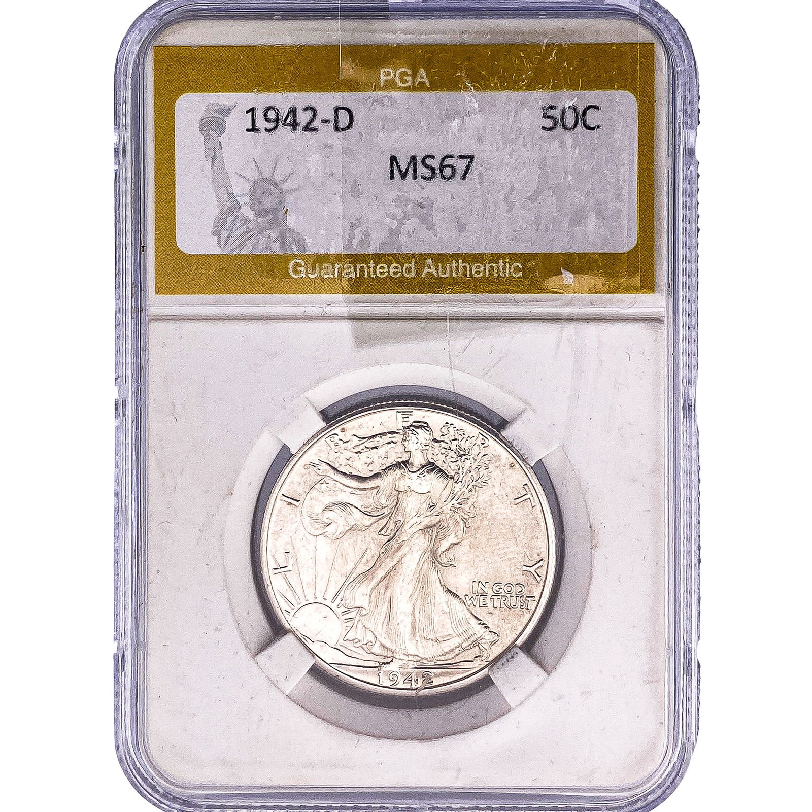 1942-D Walking Liberty Half Dollar PGA MS67: 1942-D Walking Liberty Half Dollar PGA MS67