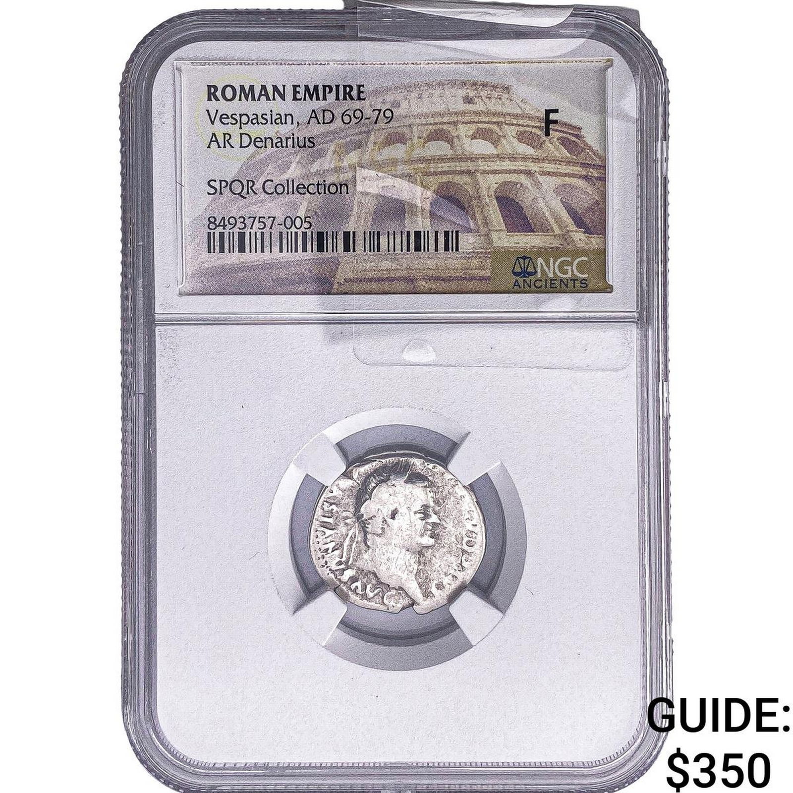Roman Empire Vespasian 69-79 AD Silver Denarius NGC F: Roman Empire Vespasian 69-79 AD Silver Denarius NGC F