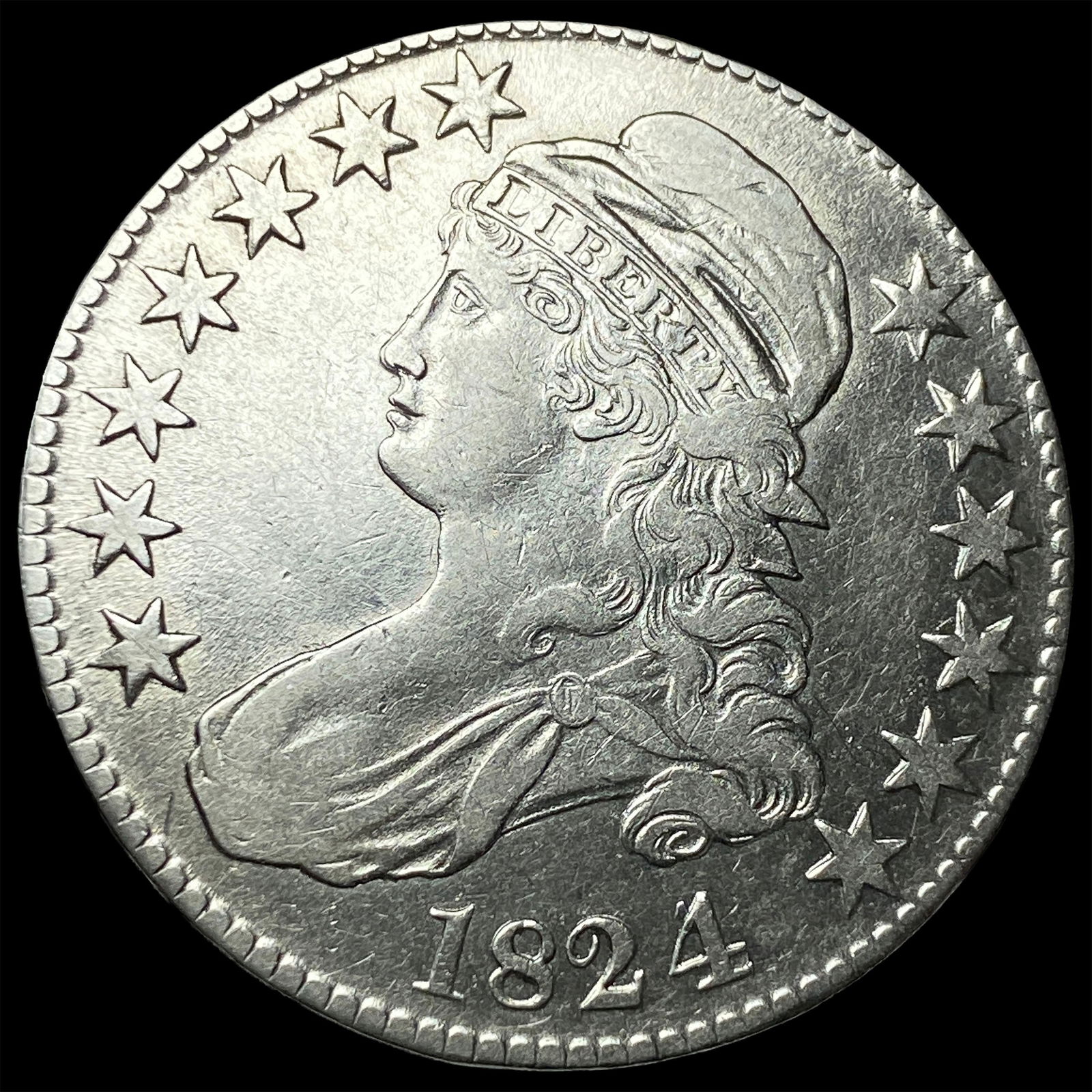 1824 Capped Bust Half Dollar CLOSELY UNCIRCULATED: 1824 Capped Bust Half Dollar CLOSELY UNCIRCULATED