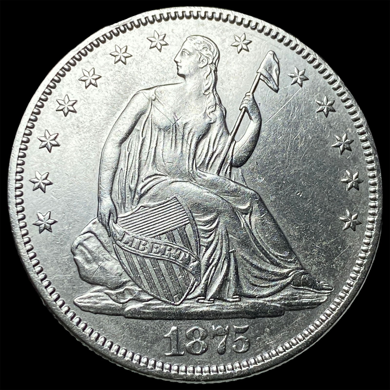 1875 Seated Liberty Half Dollar CLOSELY UNCIRCULATED: 1875 Seated Liberty Half Dollar CLOSELY UNCIRCULATED