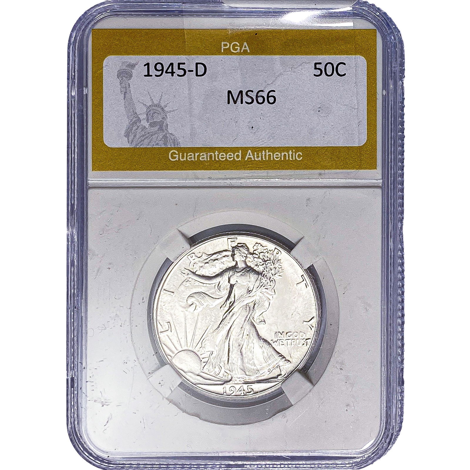 1945-D Walking Liberty Half Dollar PGA MS66: 1945-D Walking Liberty Half Dollar PGA MS66