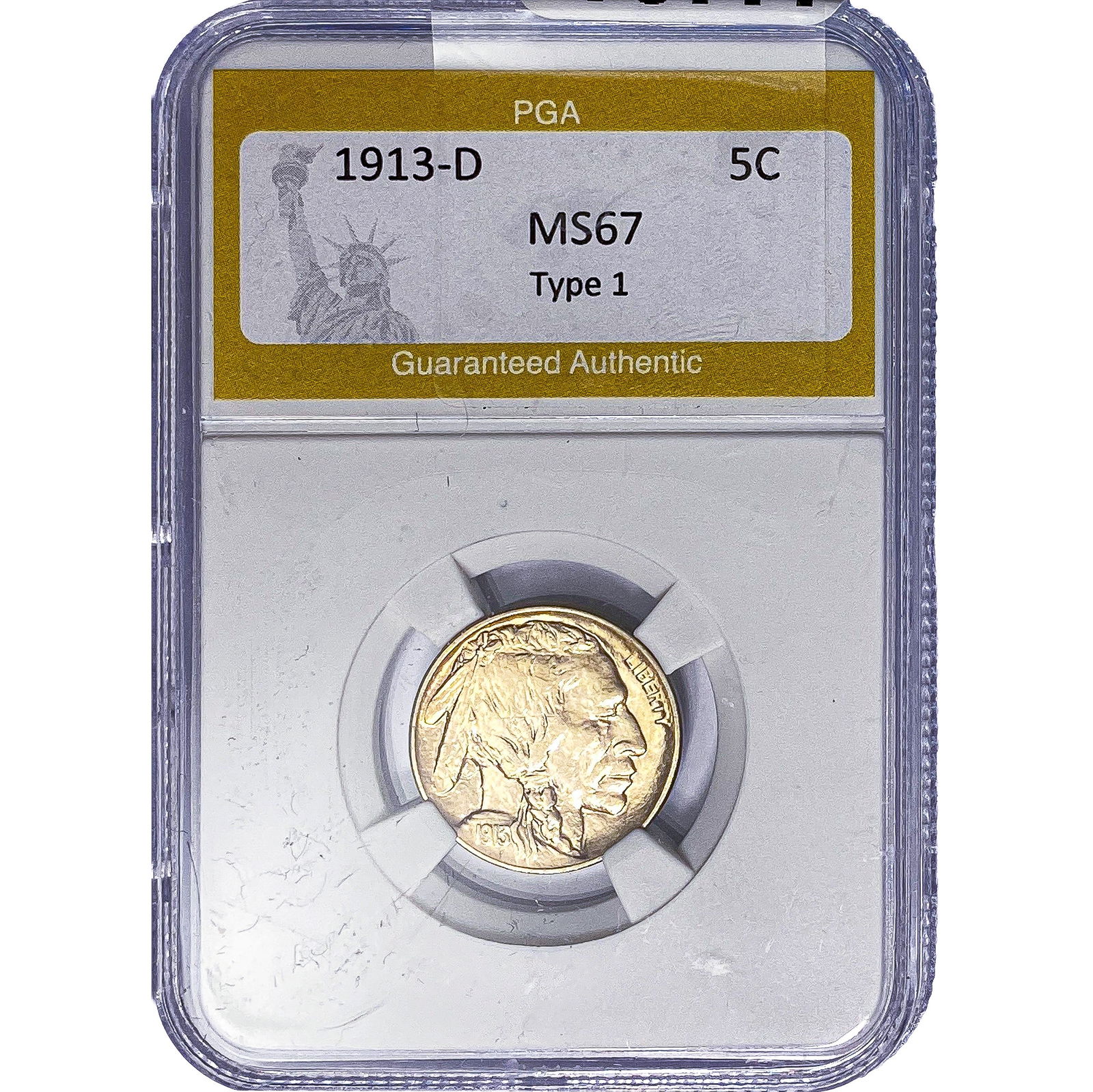 1913-D Buffalo Nickel PGA MS67 Type 1: 1913-D Buffalo Nickel PGA MS67 Type 1