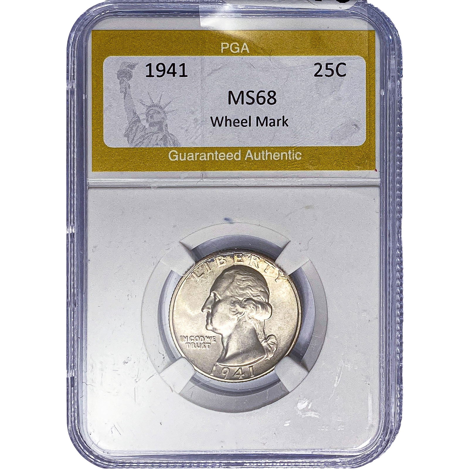 1941 Washington Silver Quarter PGA MS68 Wheel Mark: 1941 Washington Silver Quarter PGA MS68 Wheel Mark