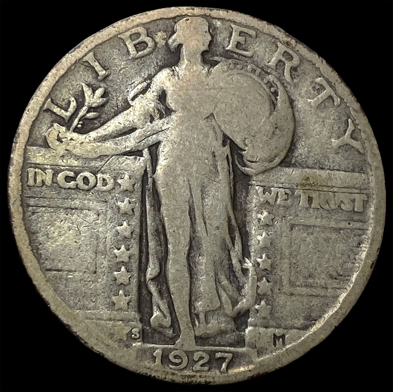 1927-S Silver Standing Liberty Quarter NICELY CIRCULATED: 1927-S Silver Standing Liberty Quarter NICELY CIRCULATED