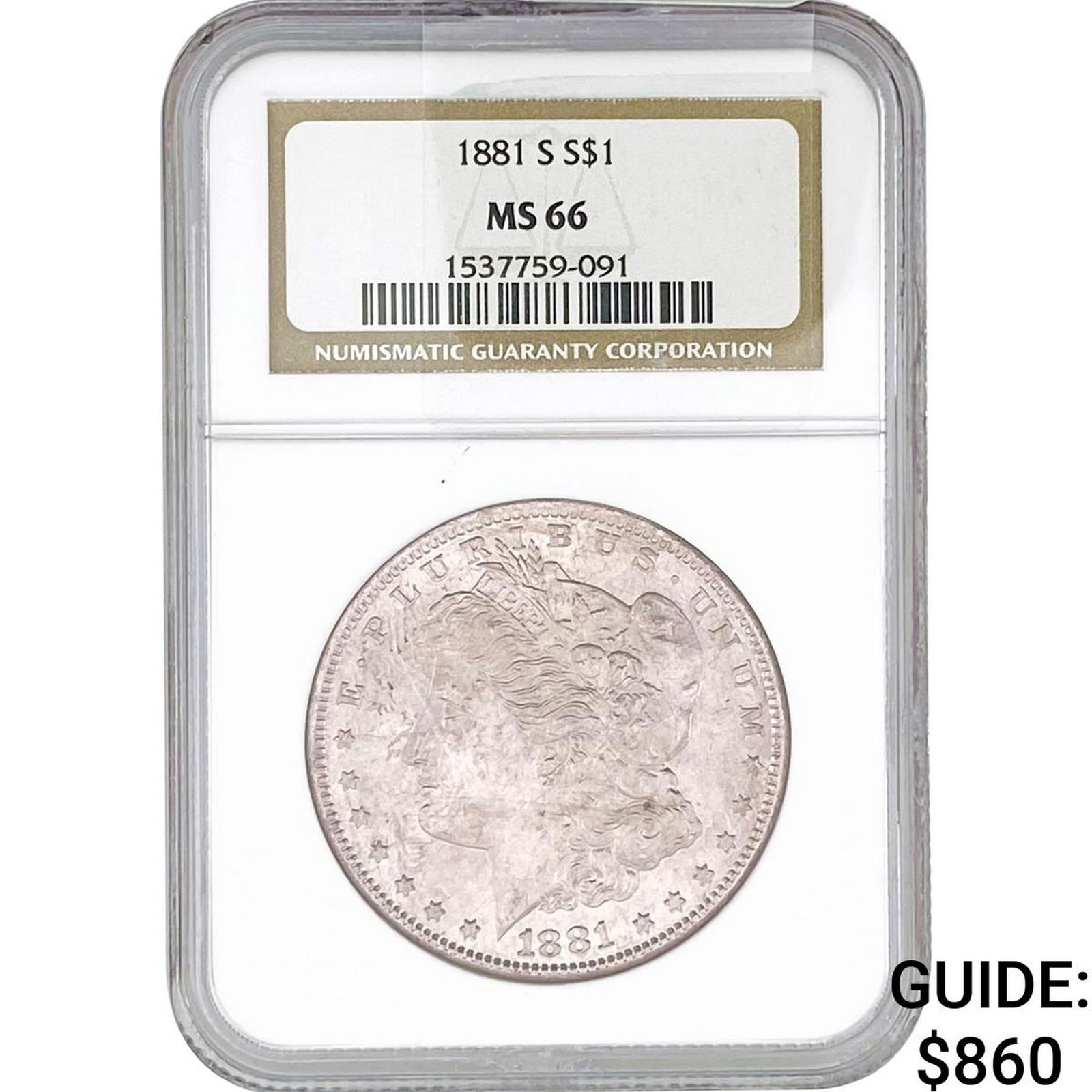 1881-S Morgan Silver Dollar NGC MS66: 1881-S Morgan Silver Dollar NGC MS66