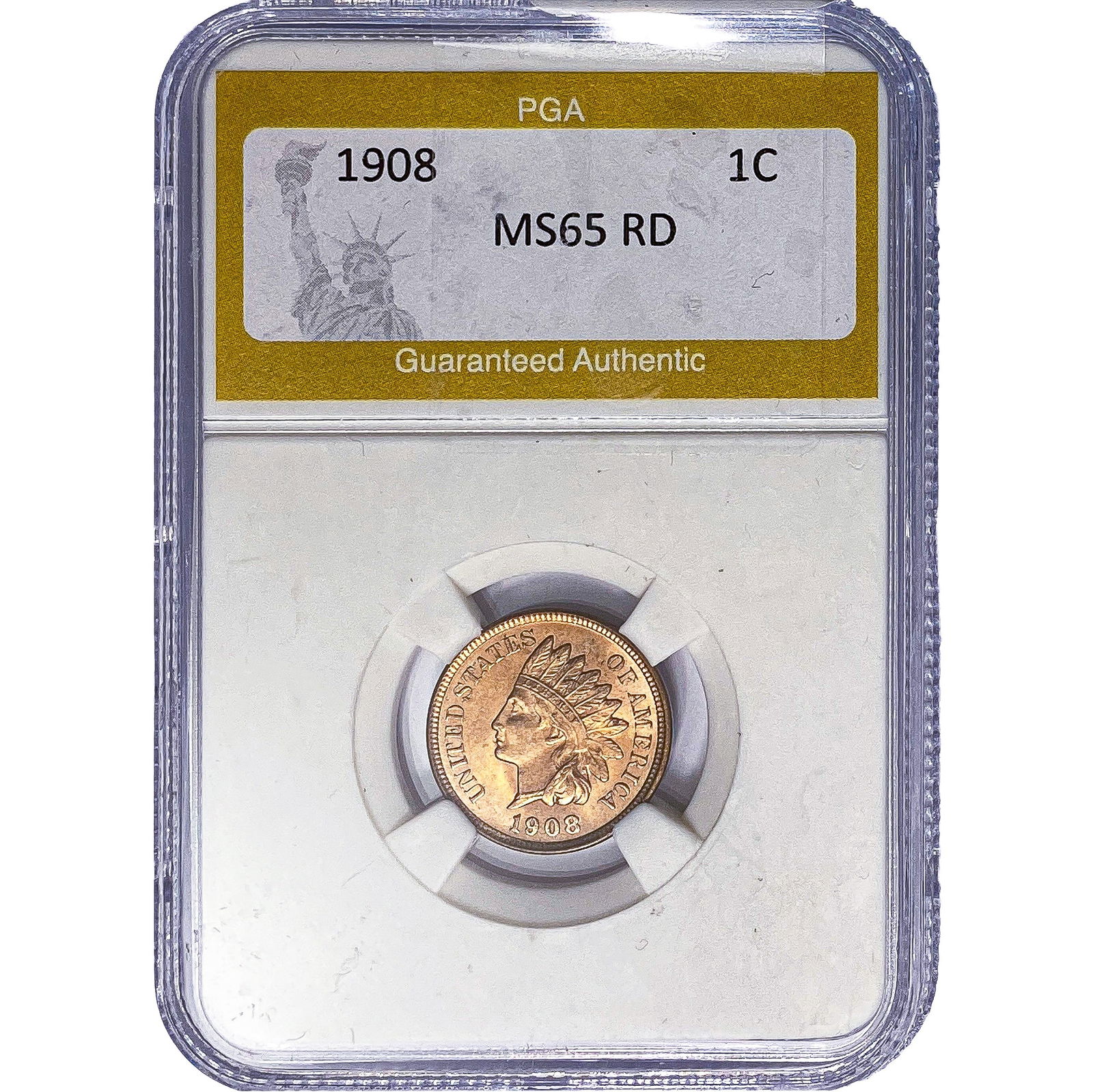 1908 Indian Head Cent PGA MS65 RD: 1908 Indian Head Cent PGA MS65 RD