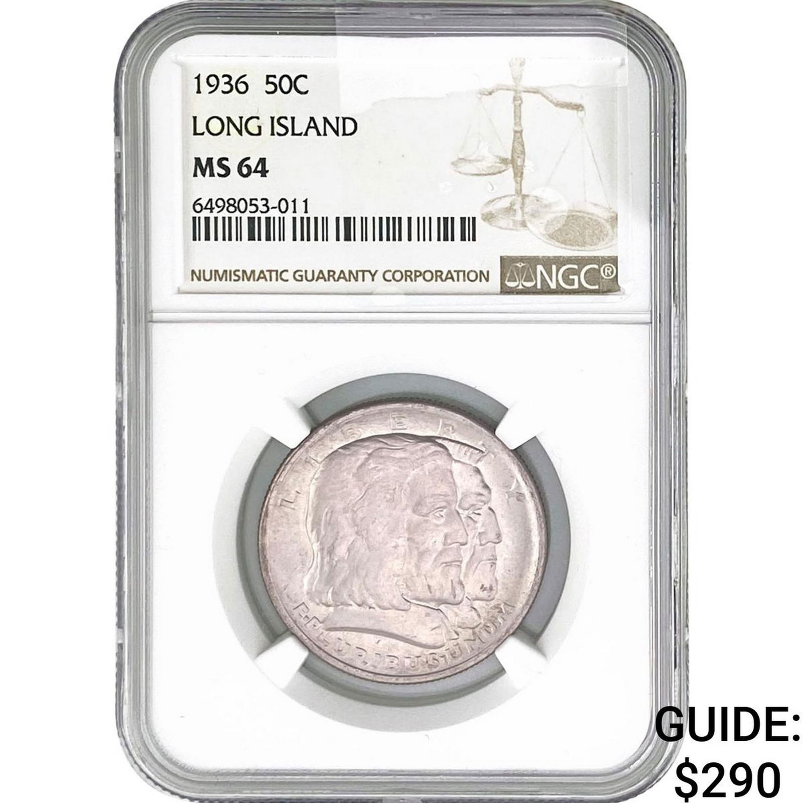 1936 Long Island Half Dollar NGC MS64: 1936 Long Island Half Dollar NGC MS64